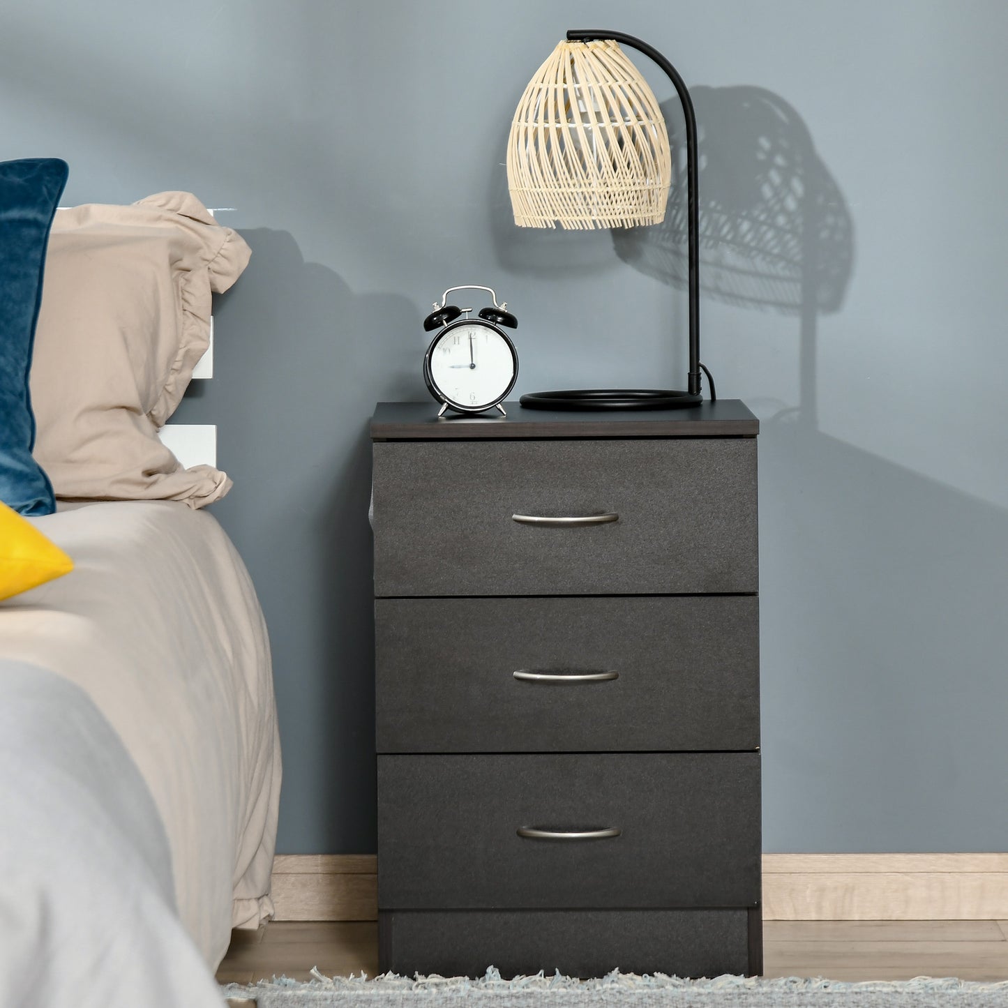 HOMCOM Three-Drawer Simple Bedside Table - Black