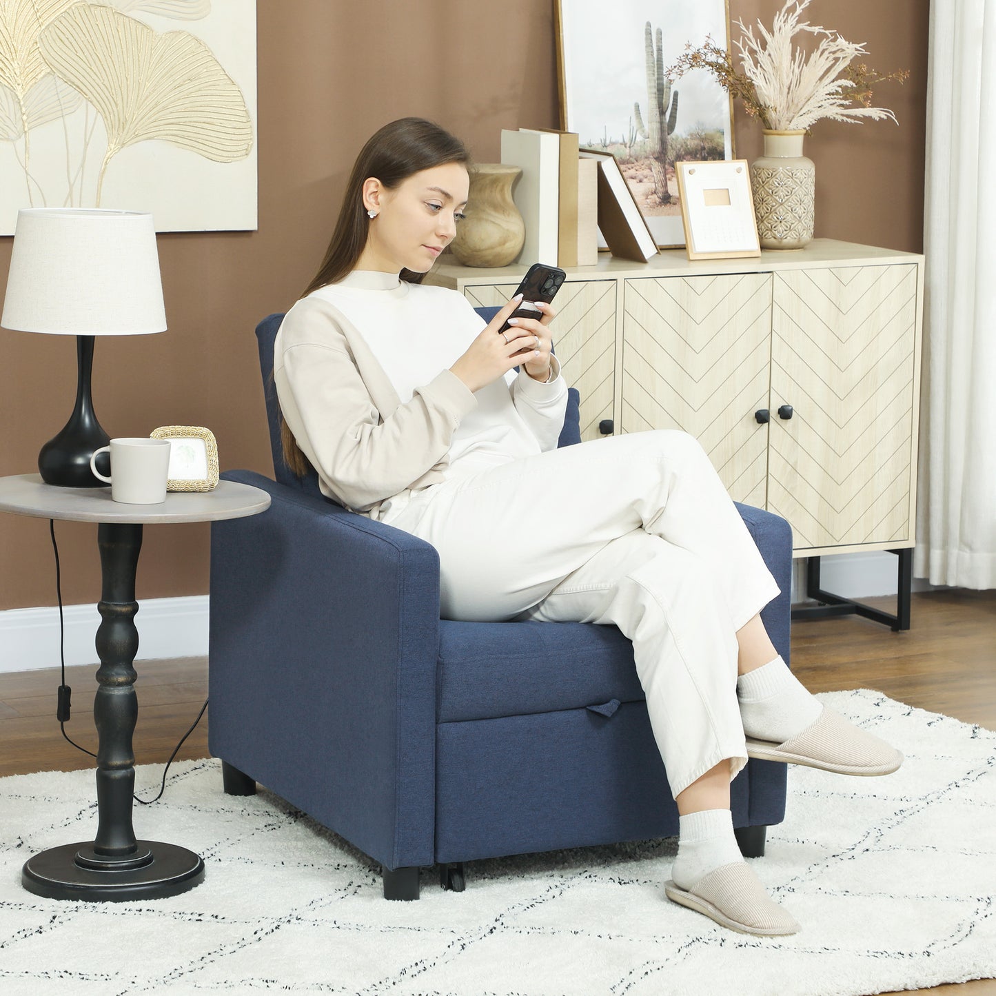 HOMCOM 3-In-1 Chair Bed, Convertible Sleeper Chair with Adjustable Backrest, Pillow and Footrest for Living Room, Blue