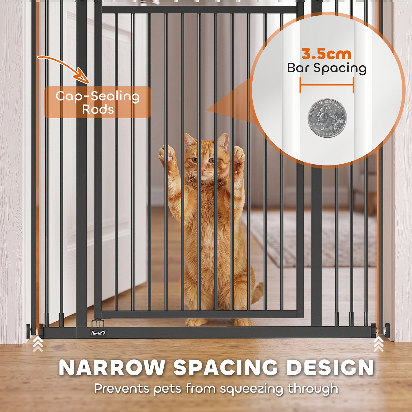 PawHut 180cm Extra Tall Cat Gate, Adjustable Pet Gate with 74-100 cm Wide, Pressure Fit, Pull-Ring Latch, Black