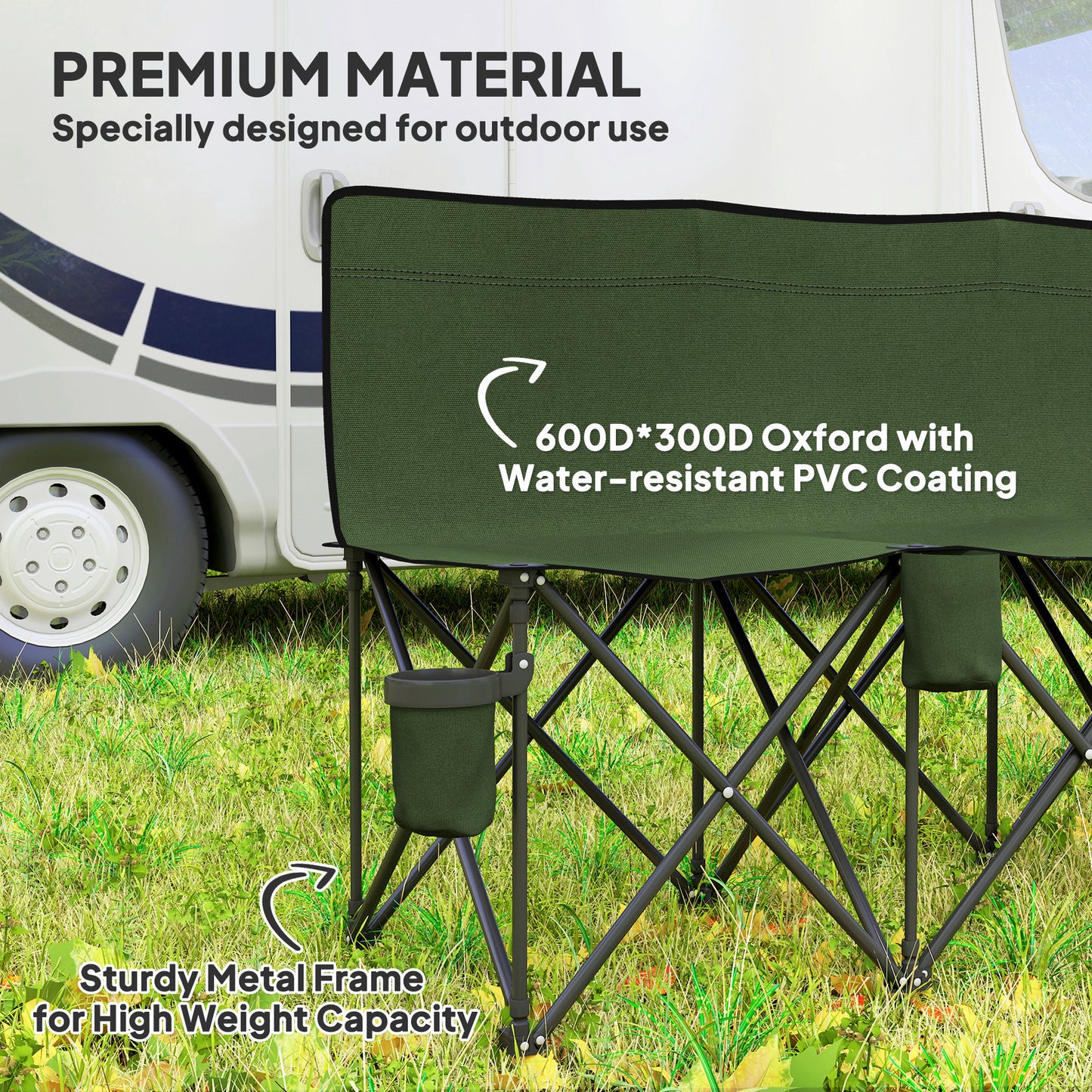 Outsunny 6 Seater Folding Camping Chair with Cup Holder & Carry Bag - Green