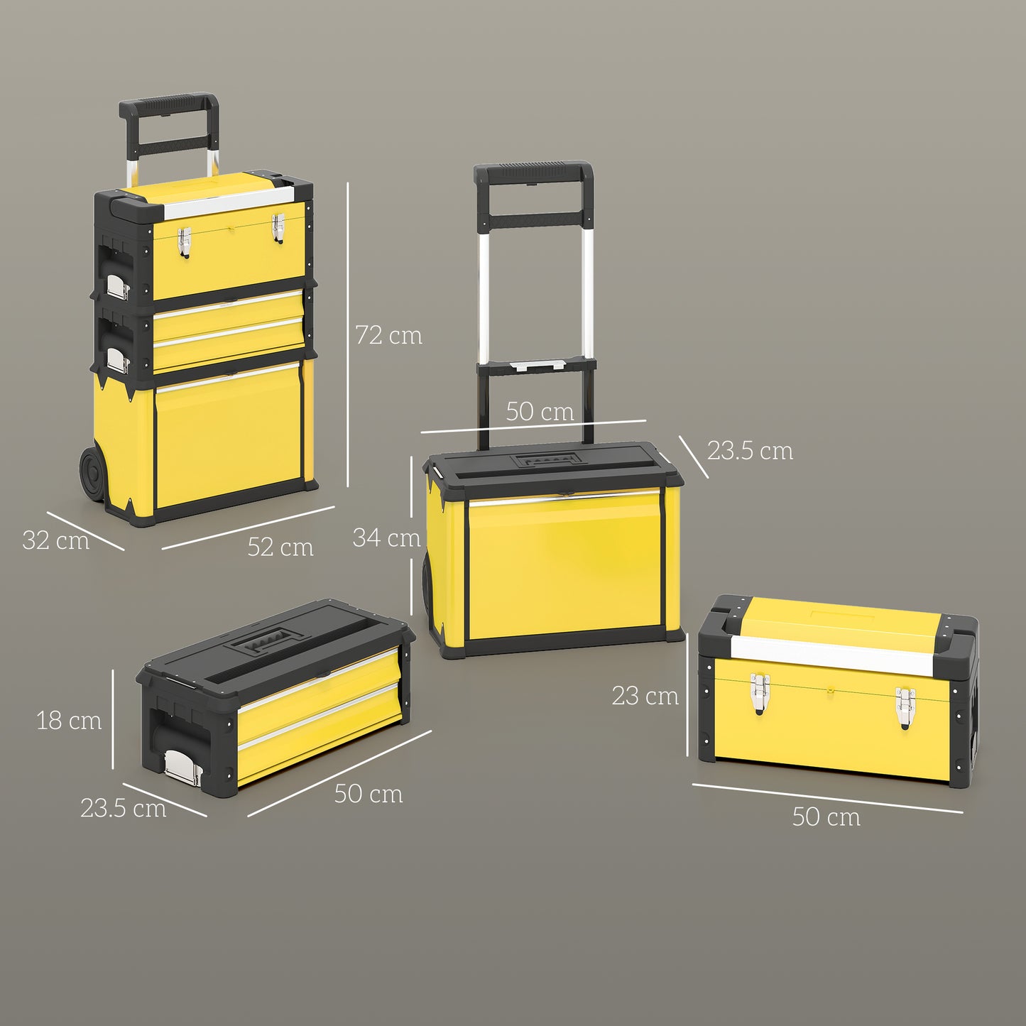 HOMCOM 3-in-1 Stackable Rolling Tool Box - Yellow