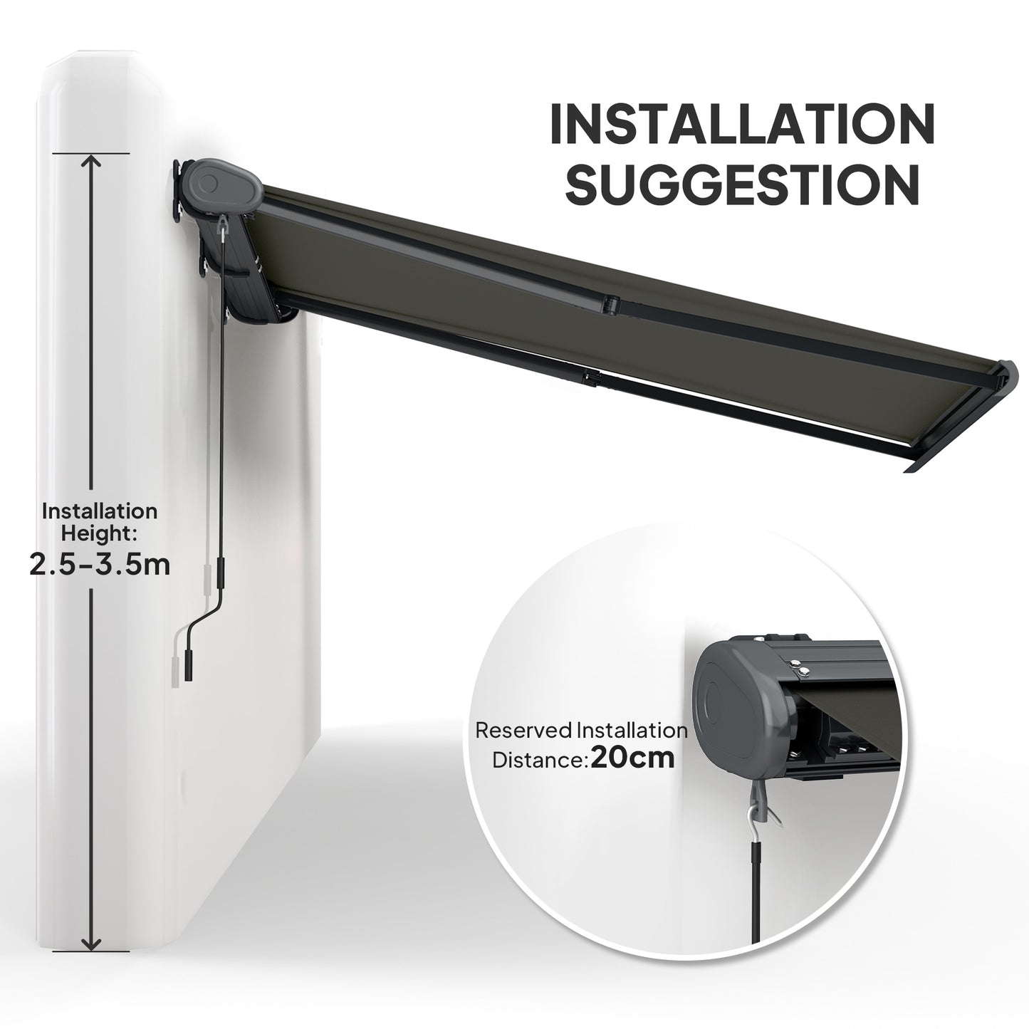 Outsunny Full Cassette Electric Awning with Remote, Aluminium Frame DIY Retractable UPF50+ Sun Shade Canopy, Dark Grey.