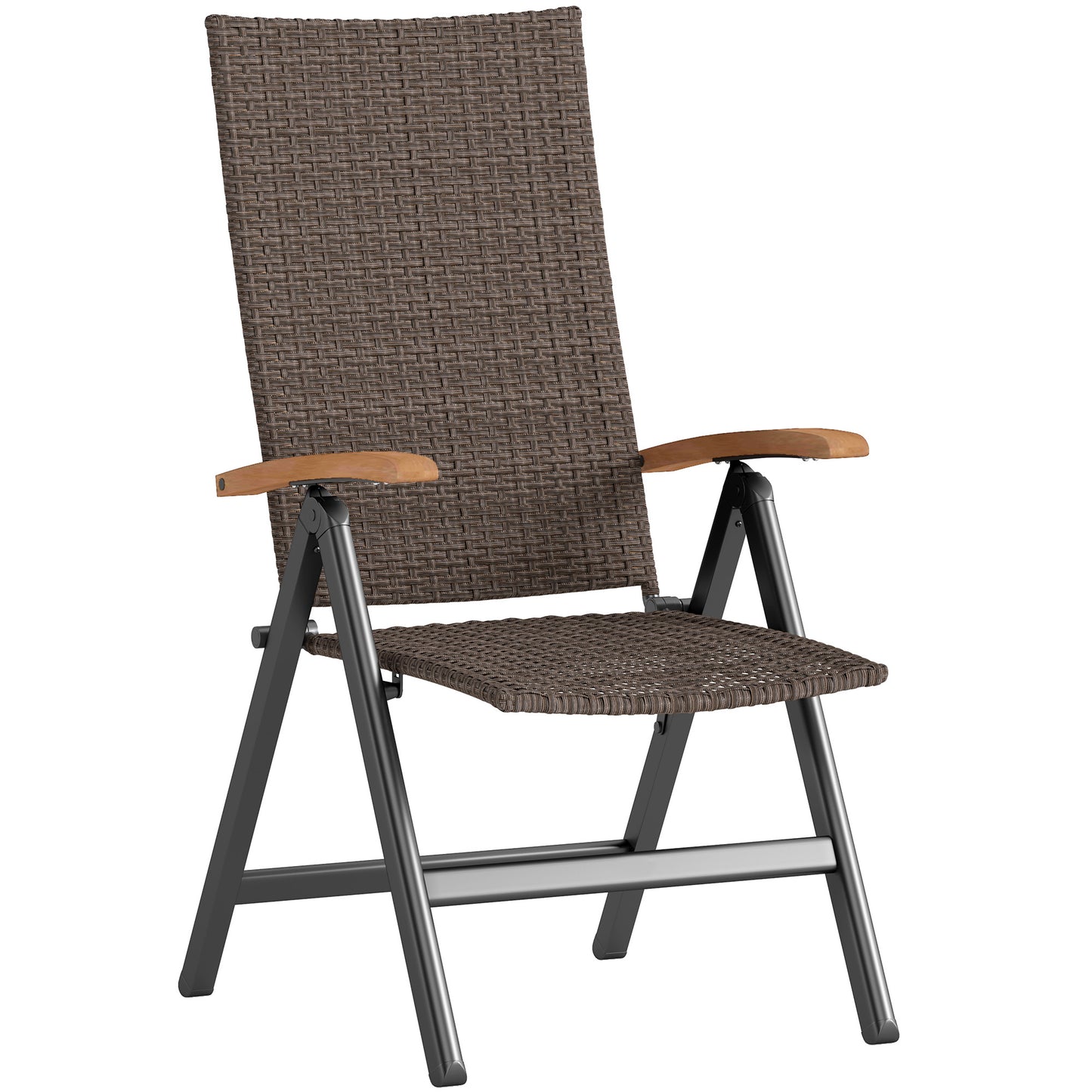 Outsunny Outdoor Foldable Dining Chair with Armrests, High Backrest, for Garden, Camping, Balcony, Porch, Brown