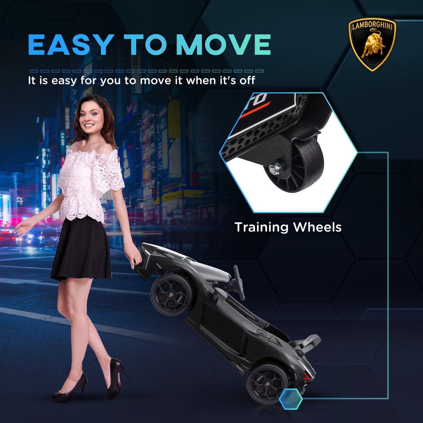 AIYAPLAY Lamborghini Revuelto Licensed 12V Ride on Car w/ Butterfly Doors Training Wheels, Suspension, Remote Control Black