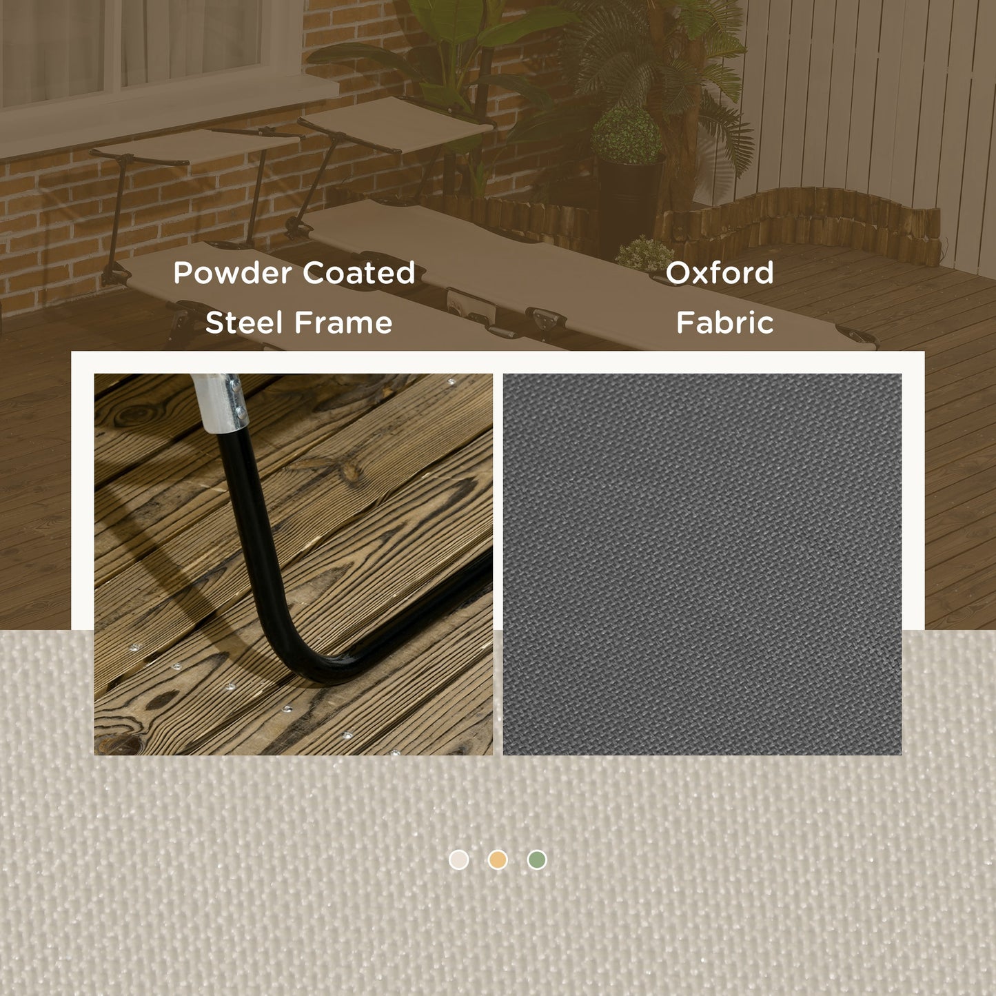 Outsunny 2 Piece Folding Sun Loungers w/ Canopy, Adjustable Garden Chairs, Steel Frame, Dark Grey