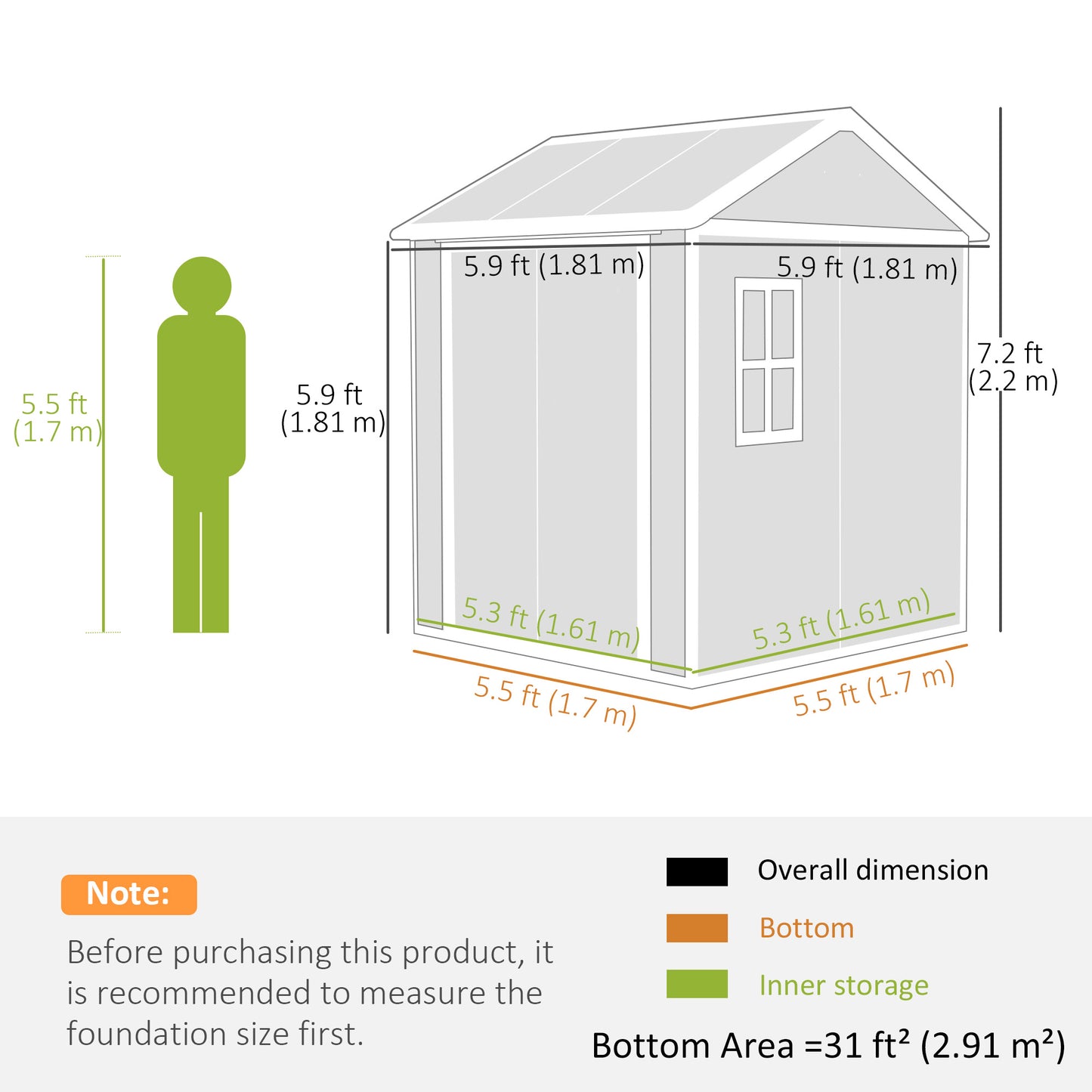Outsunny 6 x 6ft Garden Shed, Plastic Shed with Floor, Window, Lockable Doors and Vents, Wood Effect Resin Tool Shed for Outdoor Patio, Grey