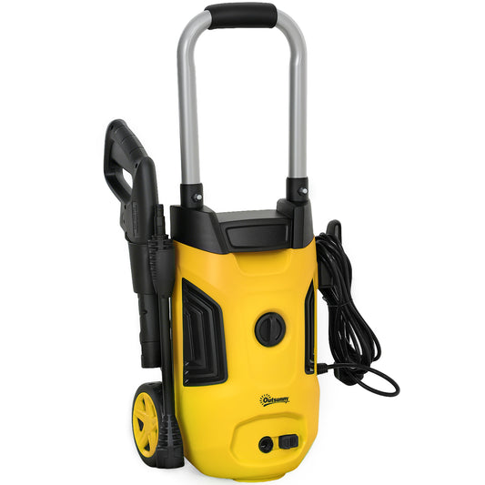 Outsunny 1800W High Pressure Washer, 150 Bar, 420 L/h Flow, Portable Power Cleaner w/ Adjustable Nozzle, 6M Hose, Steel Handle, Yellow