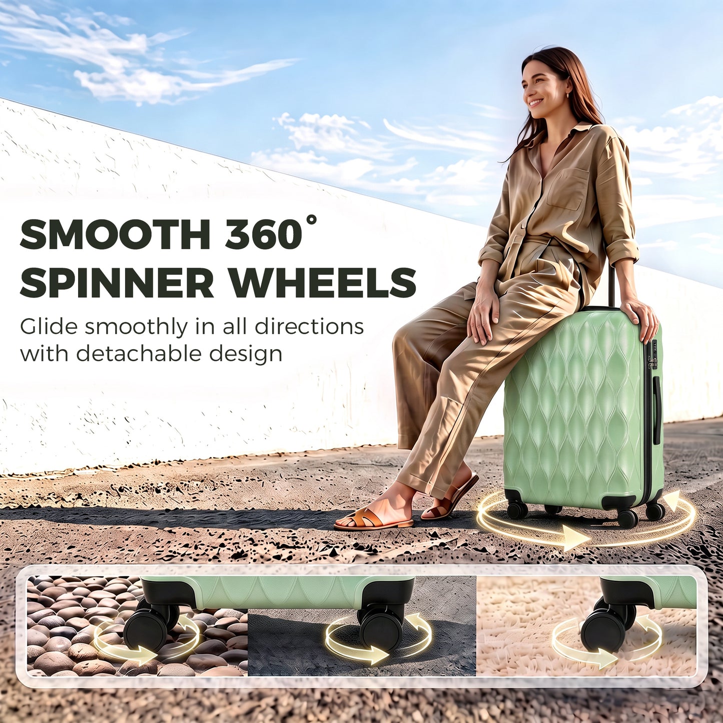 HOMCOM 24Inch Suitcase, ABS Hard Shell Checked Luggage with TSA Lock, Spinner Wheels, Telescopic Handle, Green