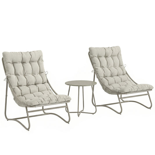 Outsunny 3 Piece Garden Bistro Set, Round Outdoor Bistro Table and Chairs Set for 2 with Texteline Seat and Cushions, Light Grey