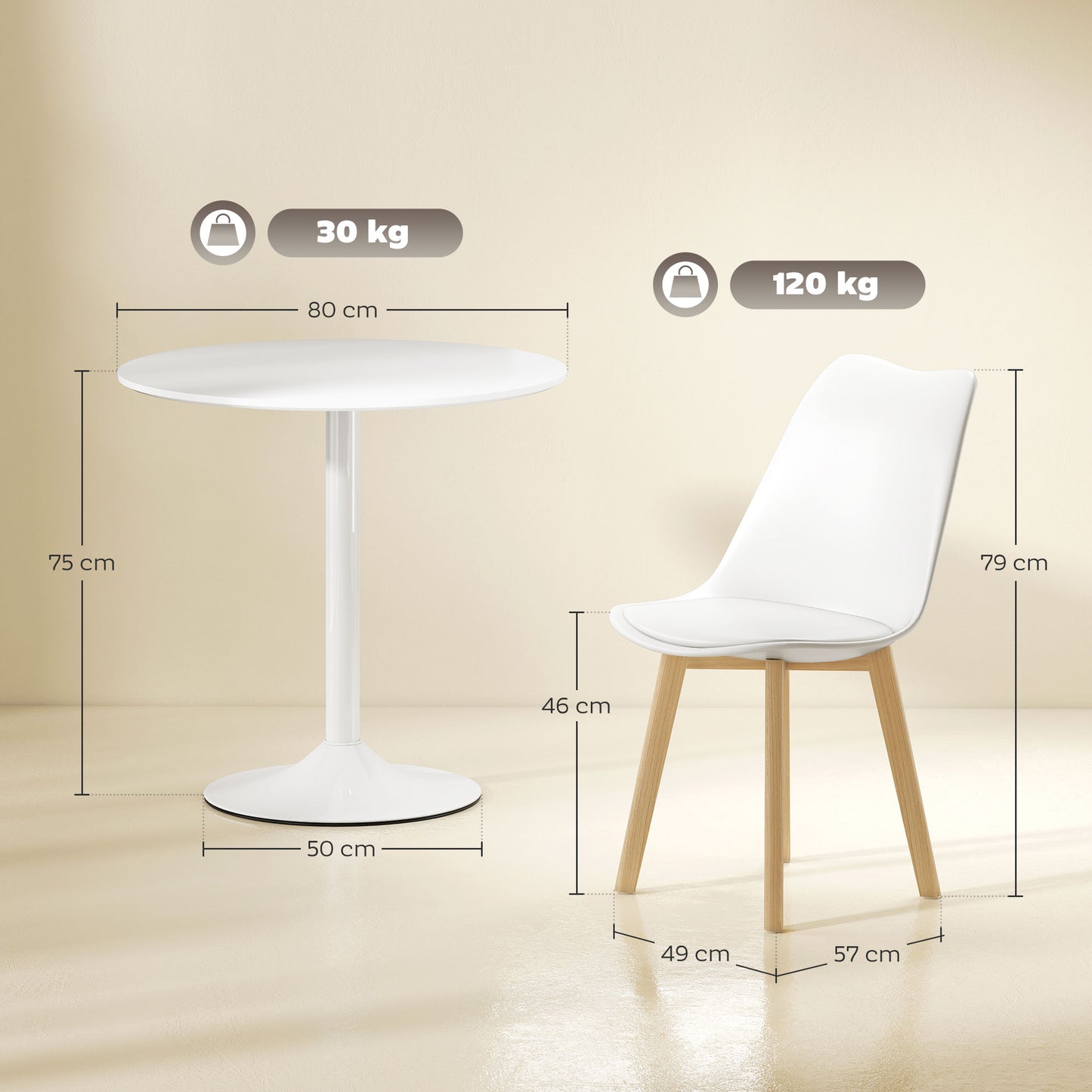 HOMCOM Five-Piece Modern Dining Set - WhiteLight