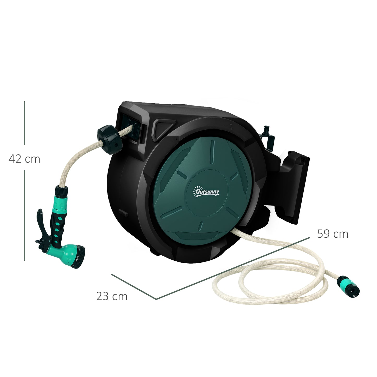 Outsunny Wall-Mounted Hose Reel 30+2m Auto Rewind Green