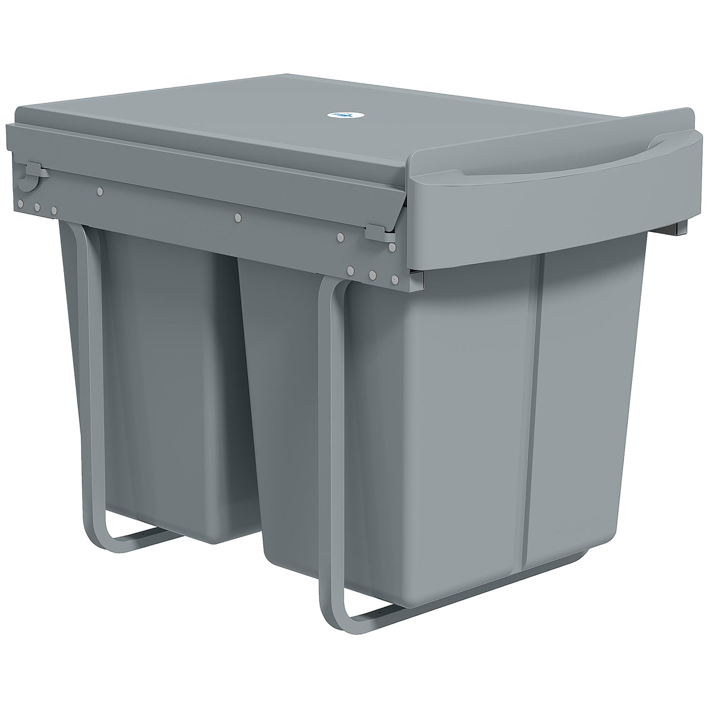 HOMCOM Pull Out Bin, 40L with Smooth Glide, Frosted Storage Lid, 2 Removable Compartments for Waste & Recycling, Kitchen Under Sink, Grey