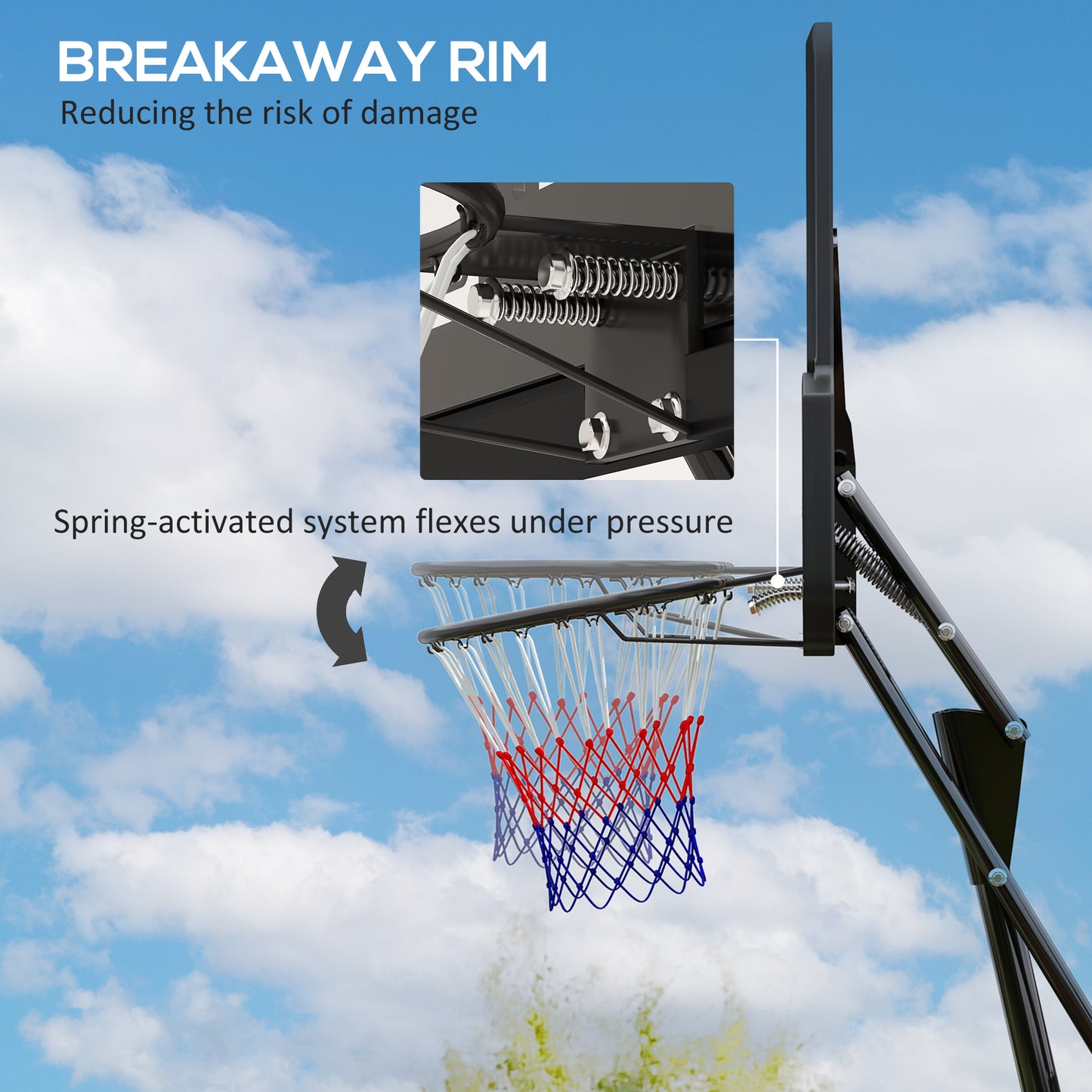 SPORTNOW Basketball Hoop Outdoor, Height Adjustable Basketball Hoop and Stand with Rebound System - Black