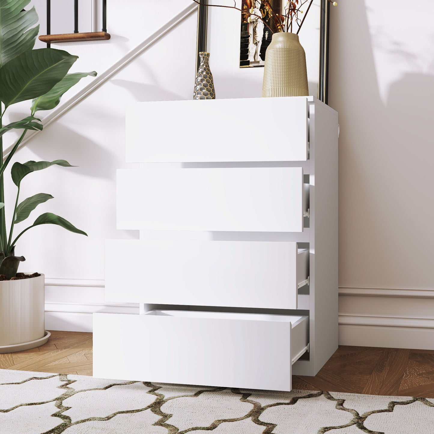 HOMCOM Chest of Drawers, 4-Drawer Storage Cabinets, Modern Dresser, Storage Drawer Unit for Bedroom - White