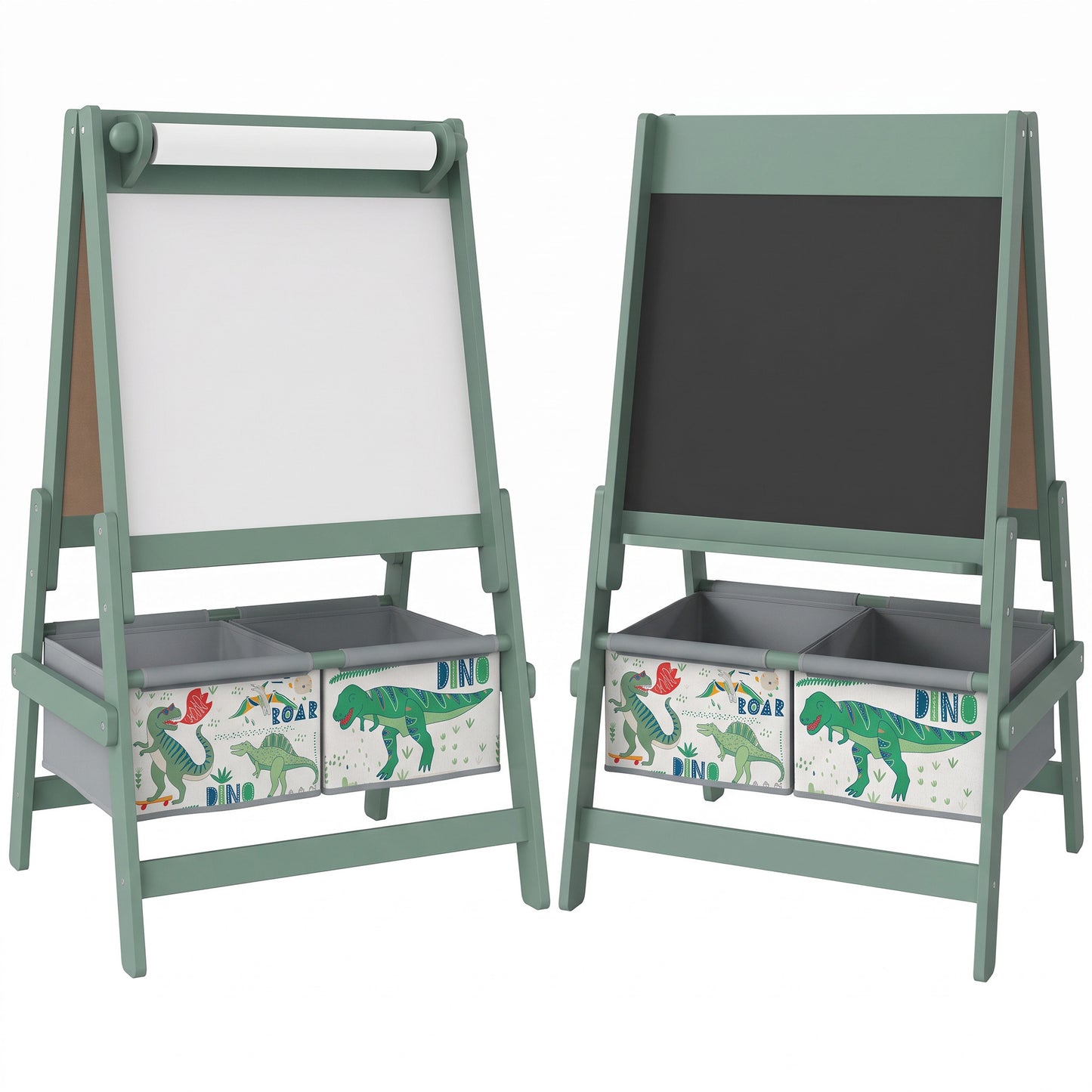 AIYAPLAY Art Easel for Kids, 3-in-1 Kids Easel with Chalkboard, Whiteboard, Paper Roll, Storage, Under-Board Shelf for 3-8, Green