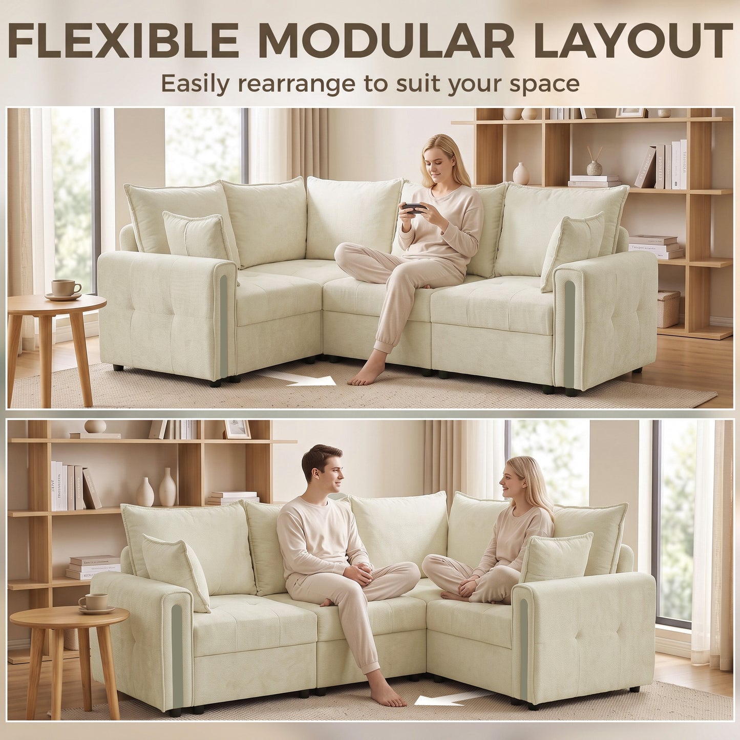 HOMCOM 228cm L Shaped Sofa with Lift-Up Storage, 3-Seater Sectional Sofa with Wide Deep Seat, Beige
