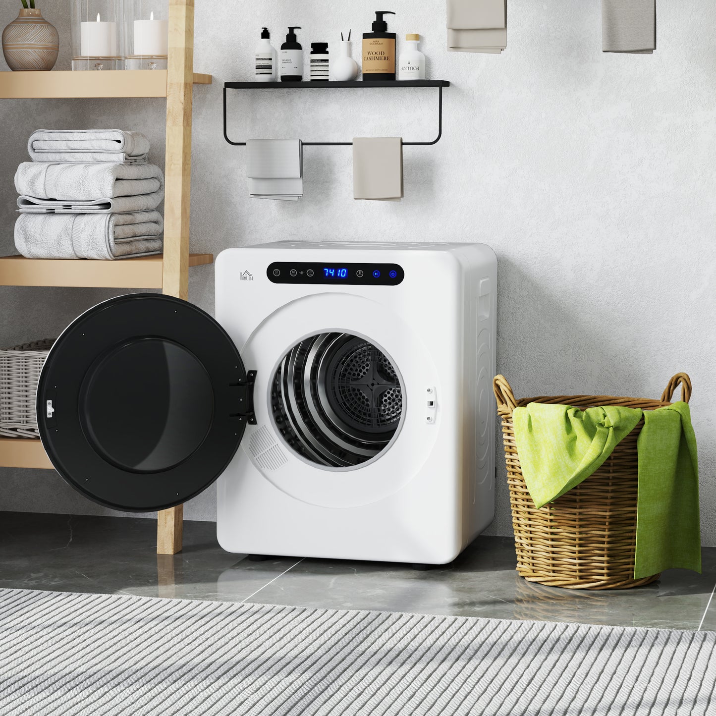HOMCOM 8kg Vented Tumble Dryer, 1000W Portable Clothes Dryer, 6 Heat Settings, White