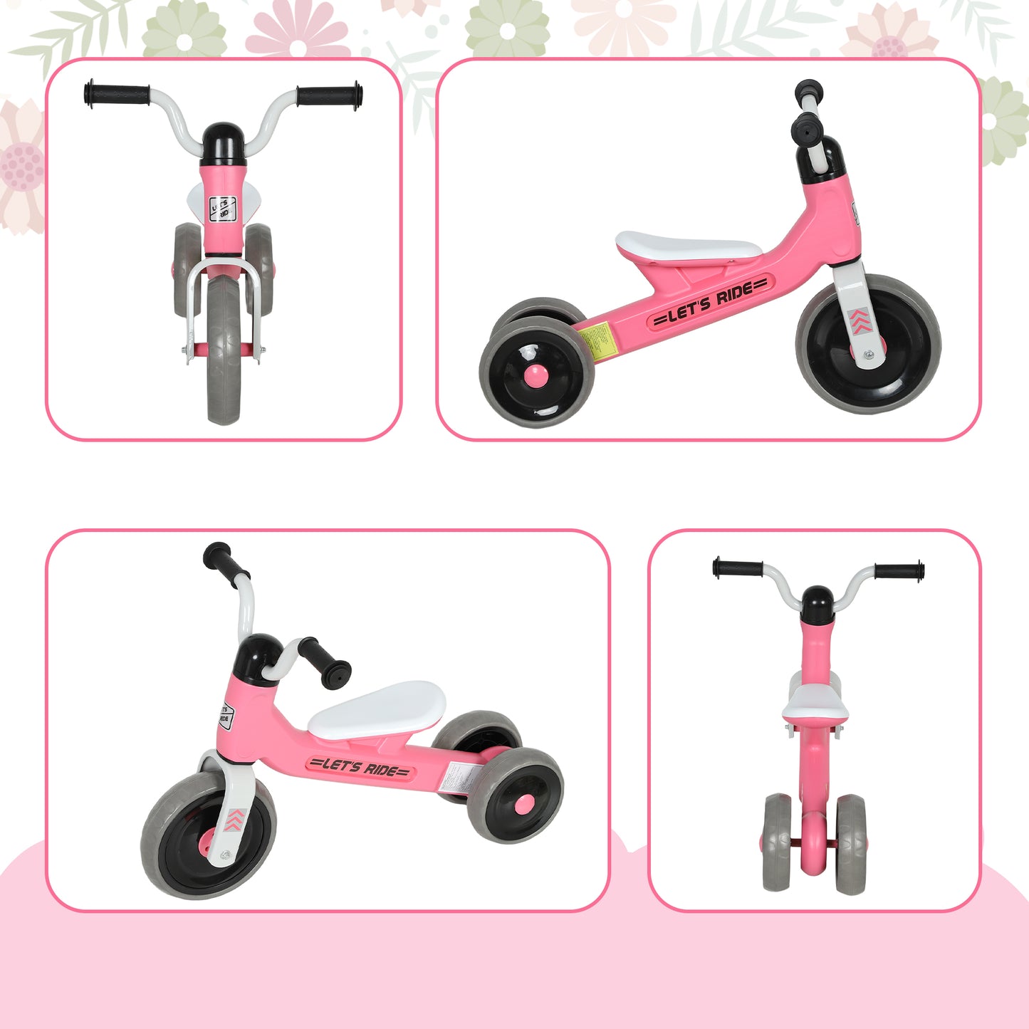 AIYAPLAY Toddler Balance Bike with No Pedal, 3 Silence Wheels for 12-36 Months Boys and Girls, Indoor Outdoor, Pink
