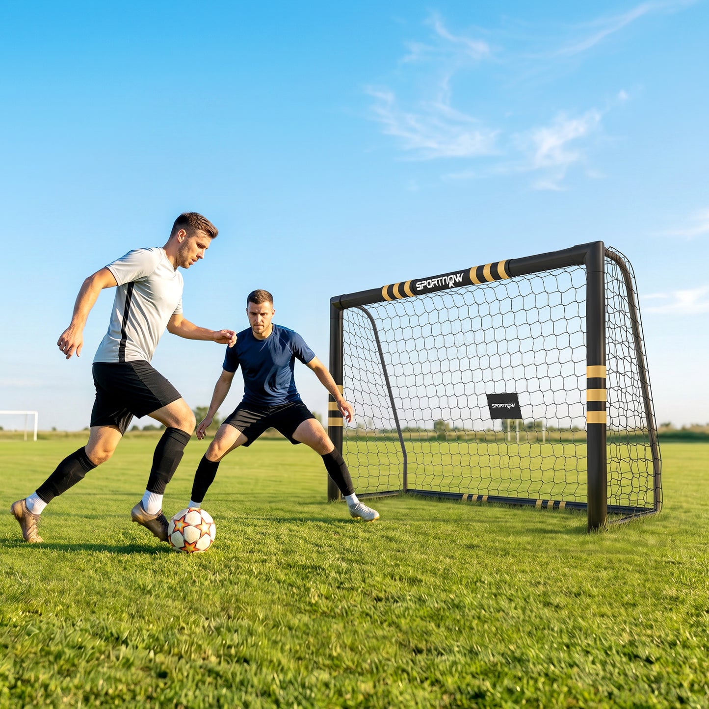 SPORTNOW Football Goal, 8 x 5ft Portable Football Net with EPE Foam Padding, PVC Tube Covers Ground Stakes and Metal Frame