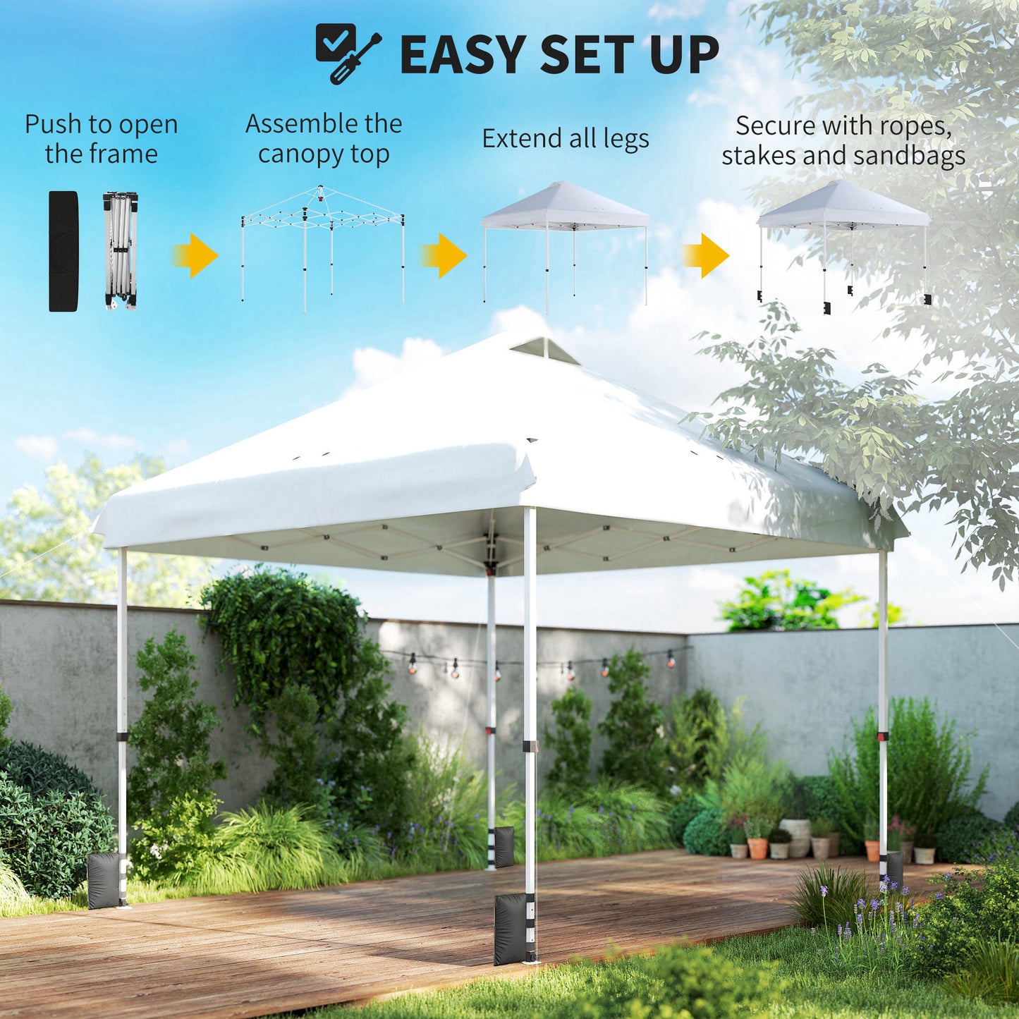 Outsunny 3 x 3 m Pop Up Gazebo with Wheels, UPF50+ One-Touch Outdoor Garden Party Tent Marquee Wedding Awning Canopy, White