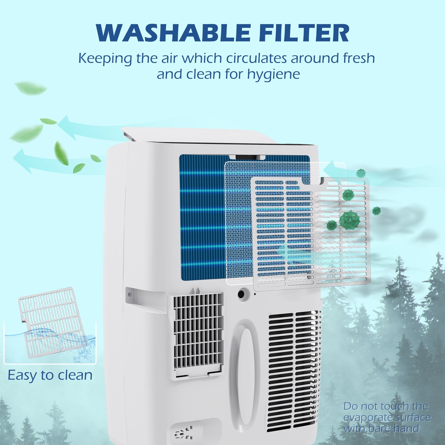 HOMCOM 14,000 BTU Mobile Air Conditioner for Room up to 40m with Dehumidifier Sleep Mode 24H Timer On/off Wheels