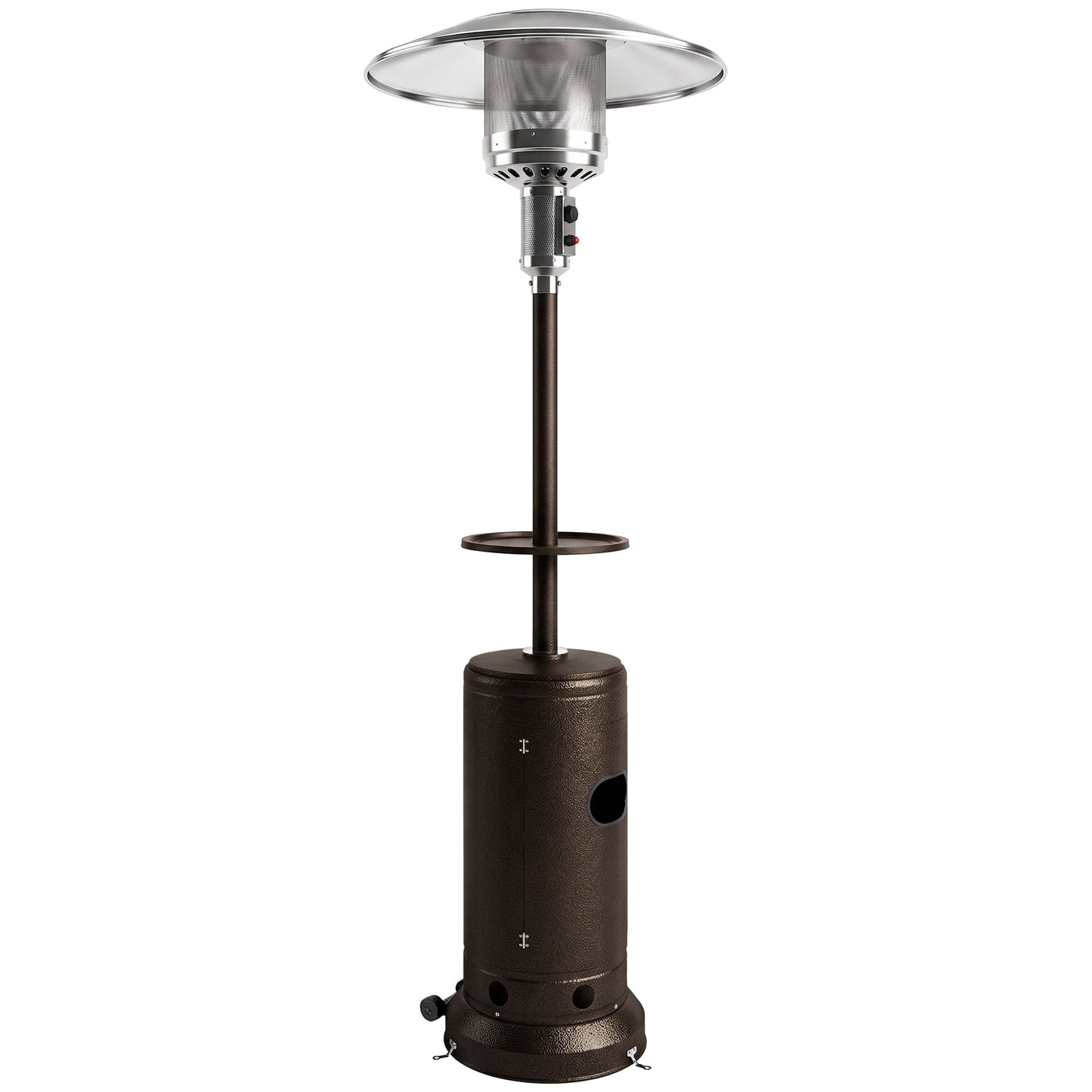 Outsunny Gas Patio Heater with Table Tray, 13 kW Portable Propane Outdoor Heater with Piezo Ignition, Tip-over Protection, Brown