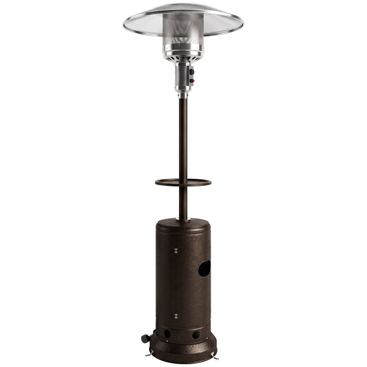 Outsunny Gas Patio Heater with Table Tray, 13 kW Portable Propane Outdoor Heater with Piezo Ignition, Tip-over Protection, Brown