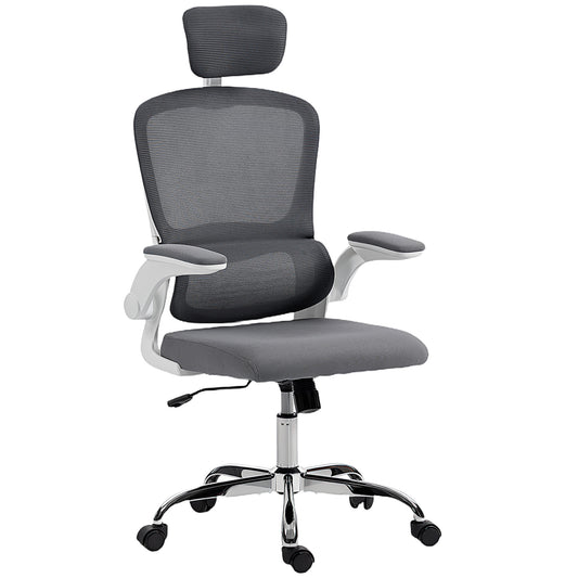 HOMCOM Mesh Back Office Chair, with Lumbar Support - Charcoal Grey