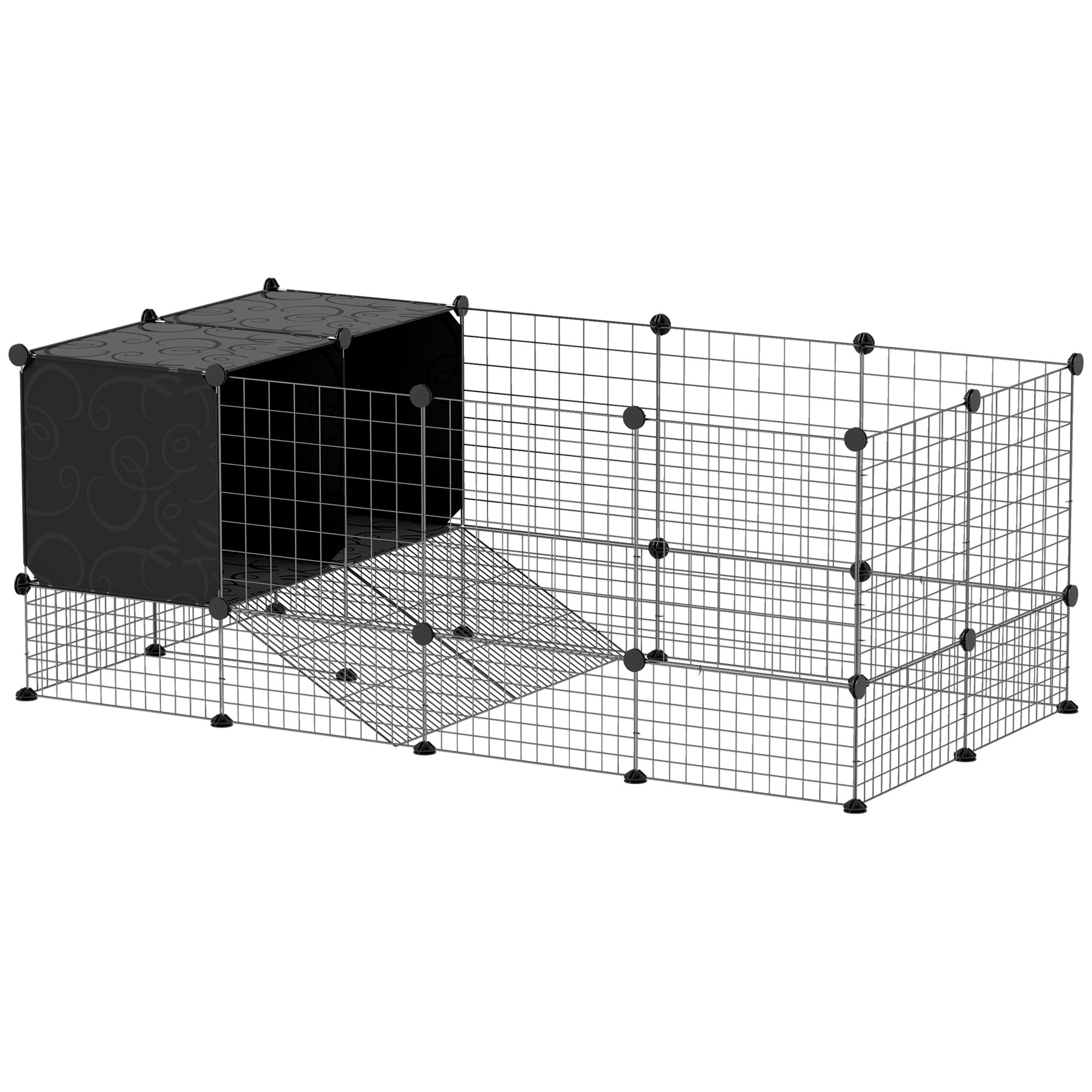 PawHut DIY Small Animal Cage with Elevated Huts, C&C Cage for Guinea P