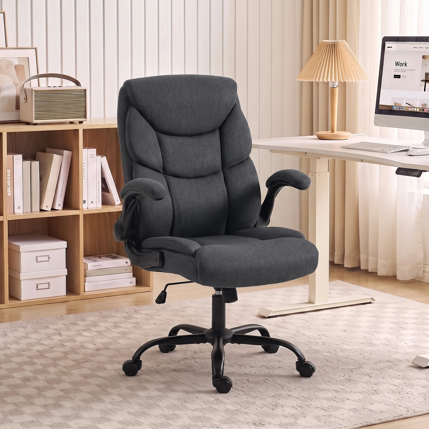 HOMCOM Office Chair, Executive Desk Chair with Flip-up Armrest, Thick Padding, 360 Degree Swivel, Dark Grey