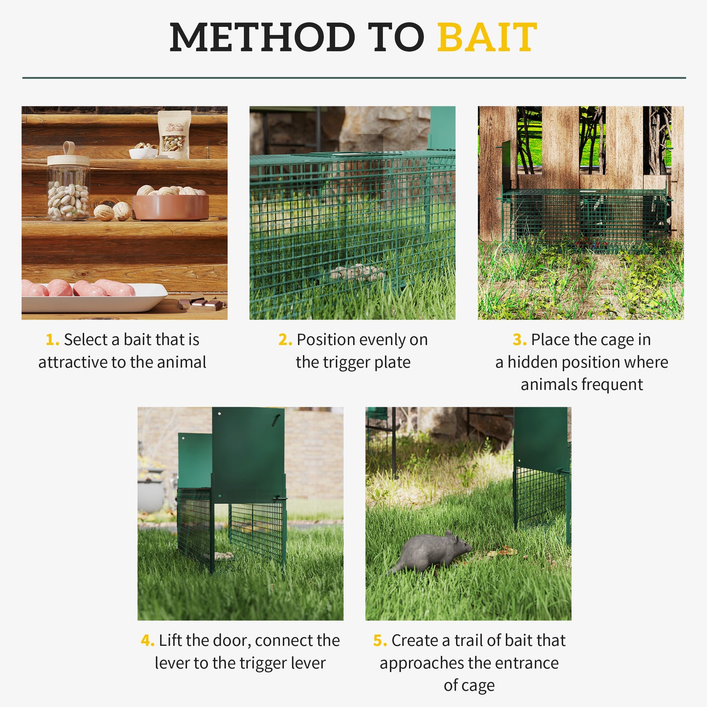 Outsunny Humane Rat & Squirrel Trap, Double Doors, Live Cage for Catch & Release of Mice, Rats, Rodents, Indoor/Outdoor, 60x18x20cm, Green