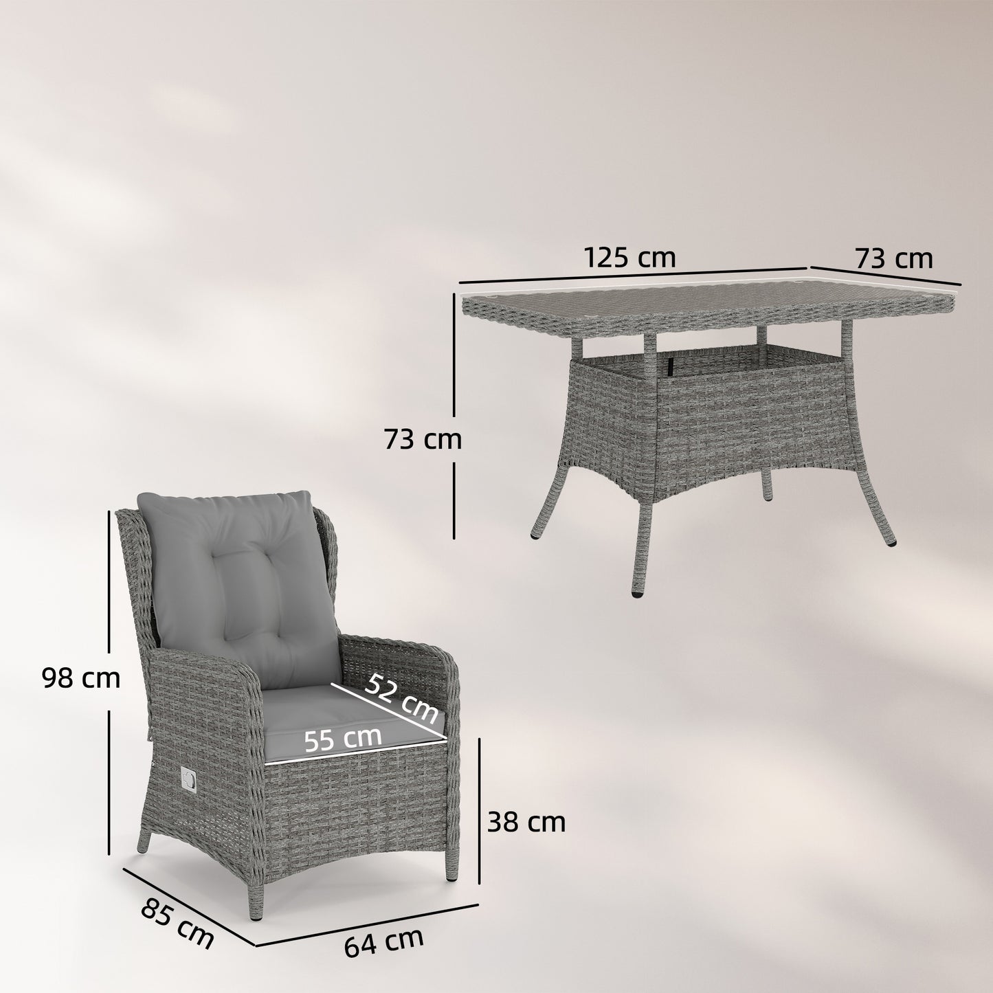 Outsunny 5 Seater Rattan Garden Furniture Set with Sofa, Reclining Chairs, Table, Patio Rattan Furniture Sofa Sets, Grey