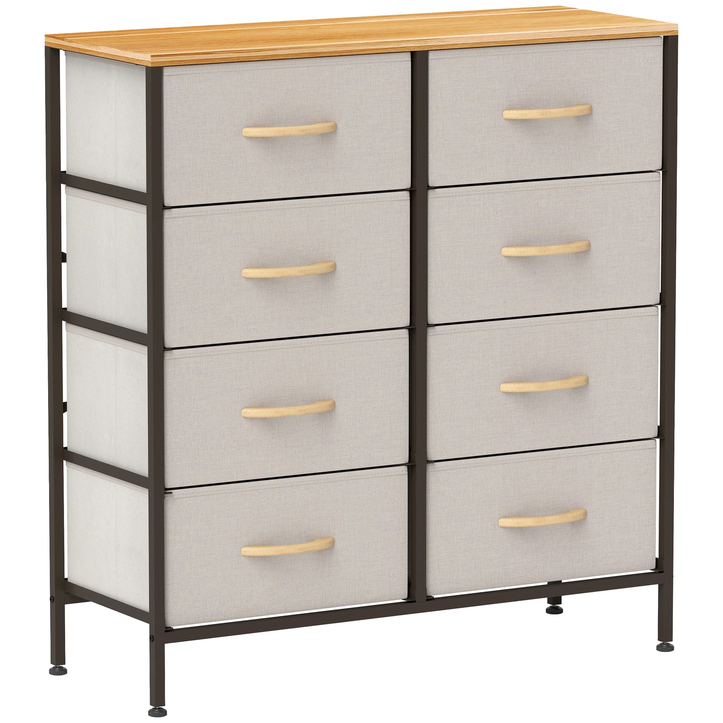 HOMCOM Fabric Chest of Drawers, Industrial Dresser with 8 Fabric Drawers, Steel Frame & Wooden Top for Nursery, Living Room, Hallway, Cream White.