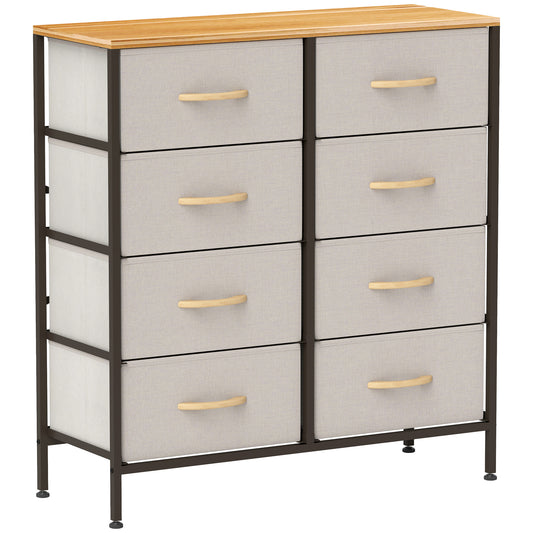 HOMCOM Fabric Chest of Drawers, Industrial Dresser with 8 Fabric Drawers, Steel Frame & Wooden Top for Nursery, Living Room, Hallway, Cream White.