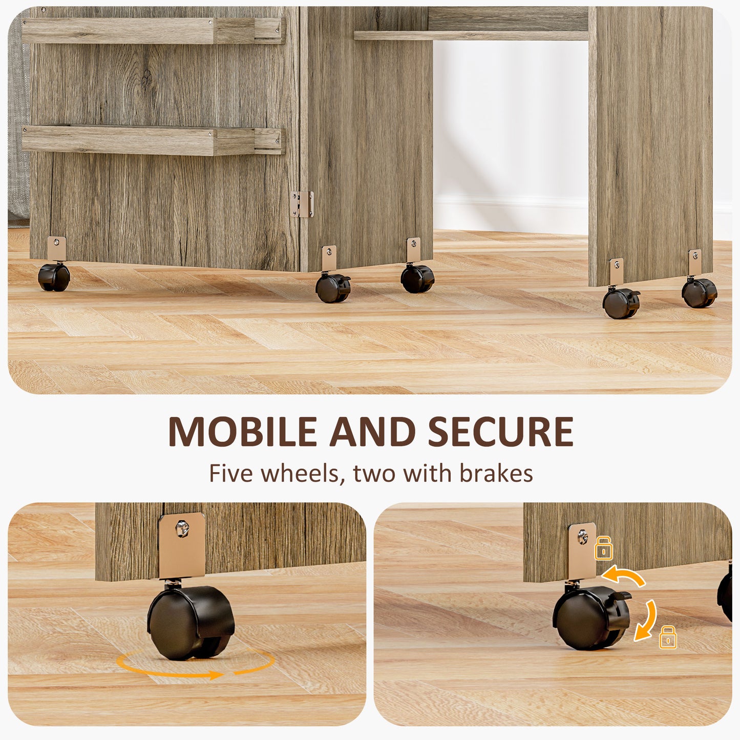 HOMCOM Folding Sewing Table, Drop Leaf Craft Table with Storage, Wheels, Sewing Cabinet Desk, Grey