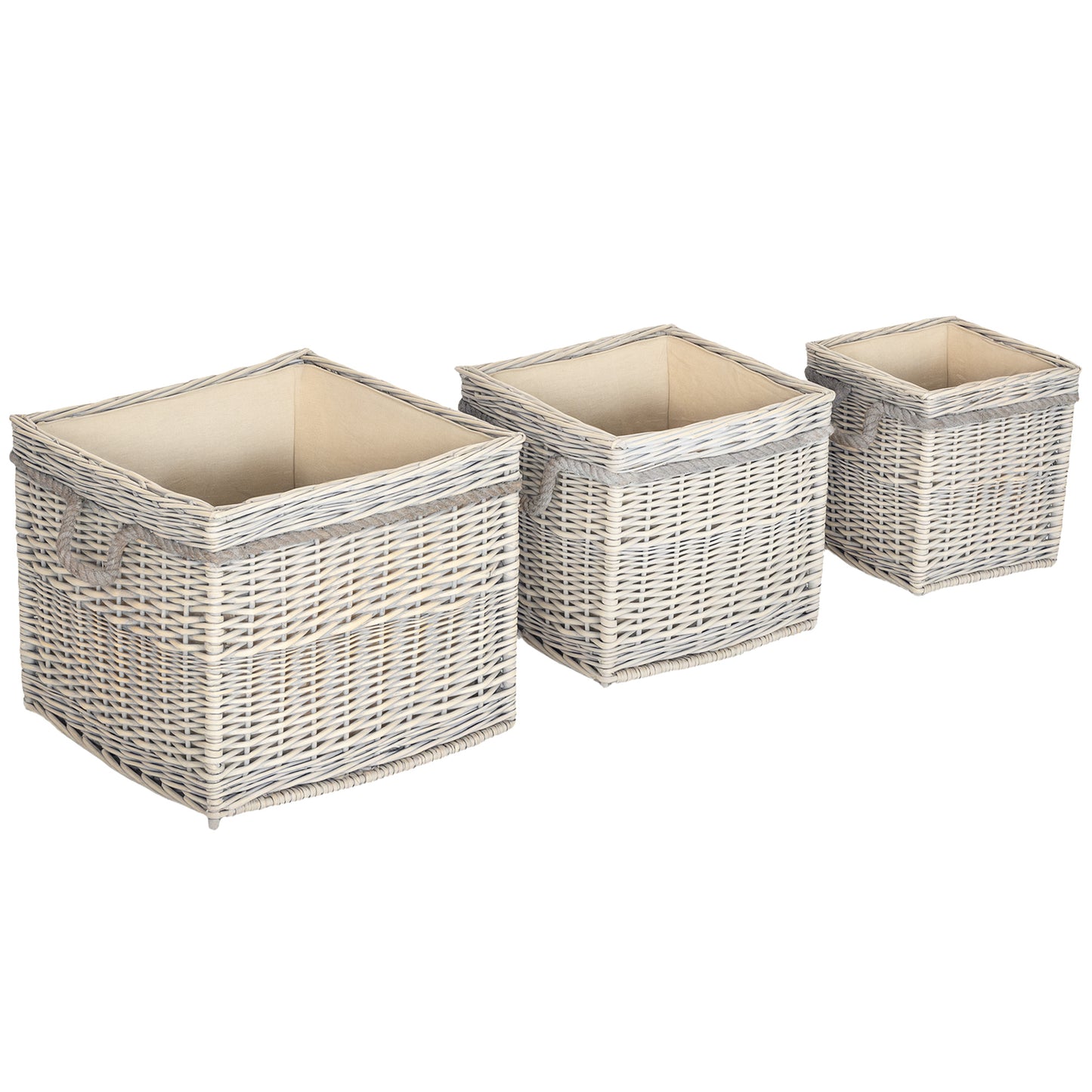 Outsunny Set of 3 Log Baskets for Wood Burner Indoor, Round torage Basket with Lining and Rope Handles for Fireside Storage, Blankets, Beige