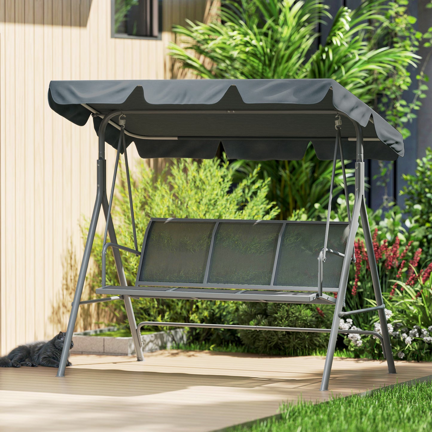 Outsunny 3-Seater Swing Chair Metal Frame Dark Grey