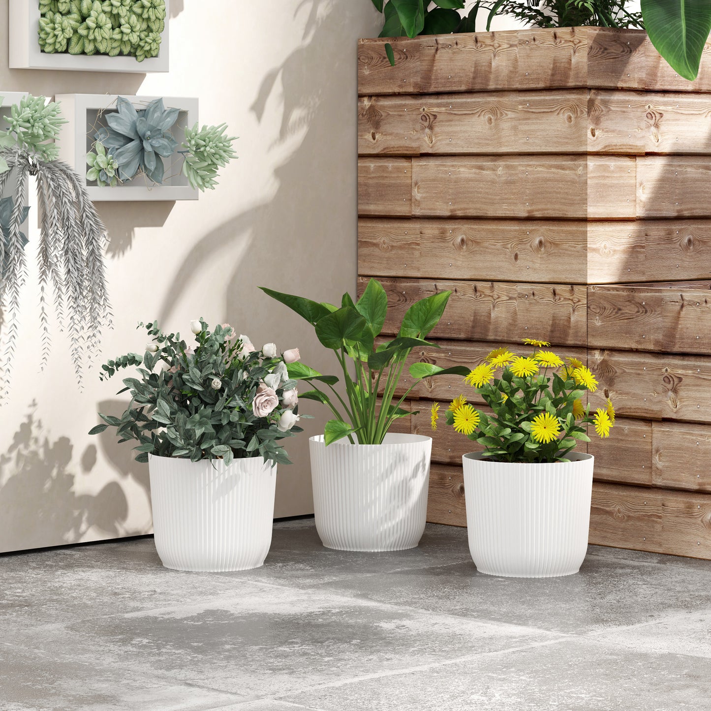 Outsunny Set of Three Ø22cm Planters - White