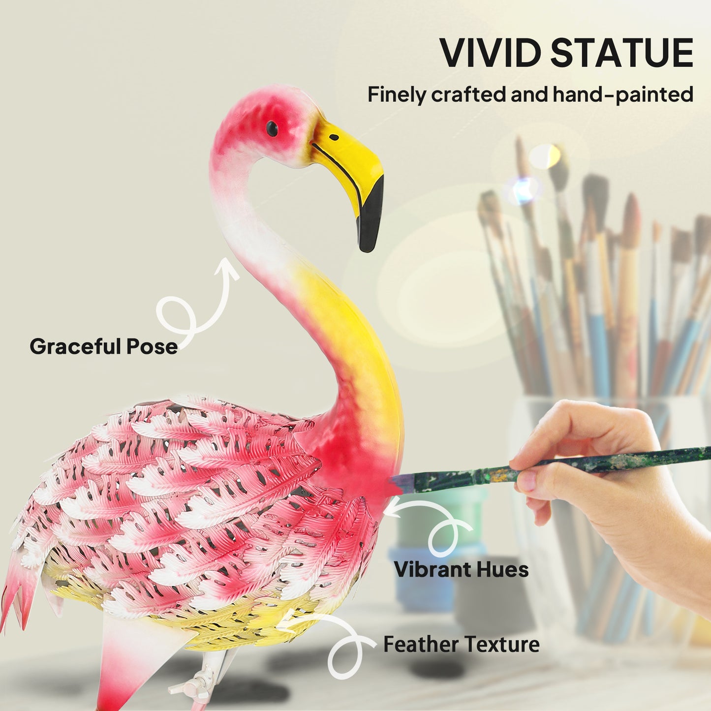 Outsunny Flamingo Garden Statue, Metal Bird Art Outdoor Sculpture with Ground Stakes for Pond Decoration, Pink