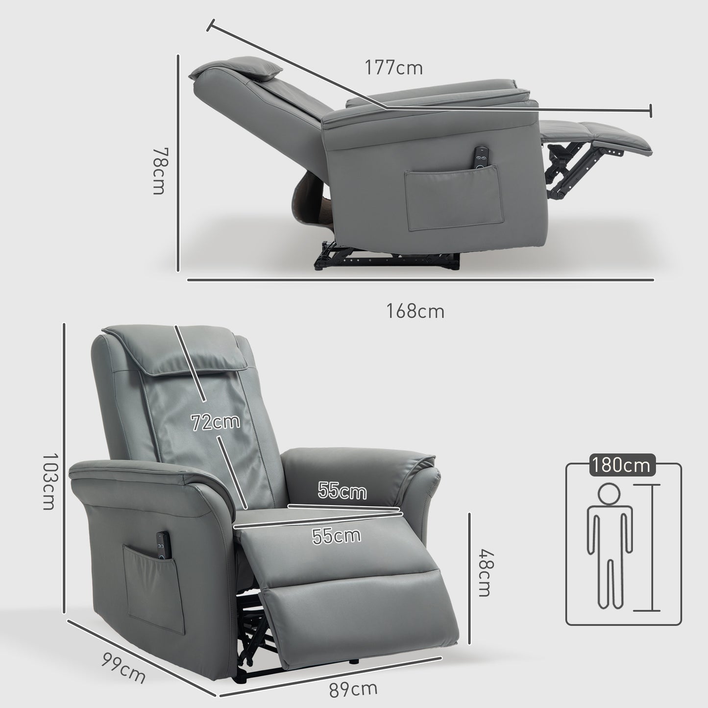 HOMCOM 3D Kneading Massage Recliner Chair, Electric Recliner, USB Port, Grey