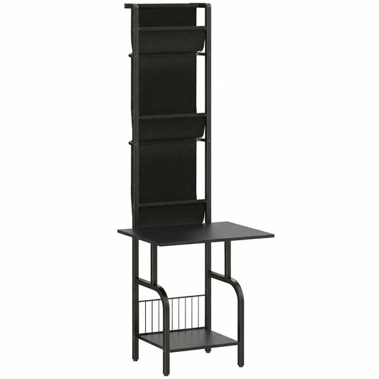 HOMCOM Vinyl Record Player Stand Record Storage with Player Stand Oxford Fabric Pockets Bottom Shelf, Black