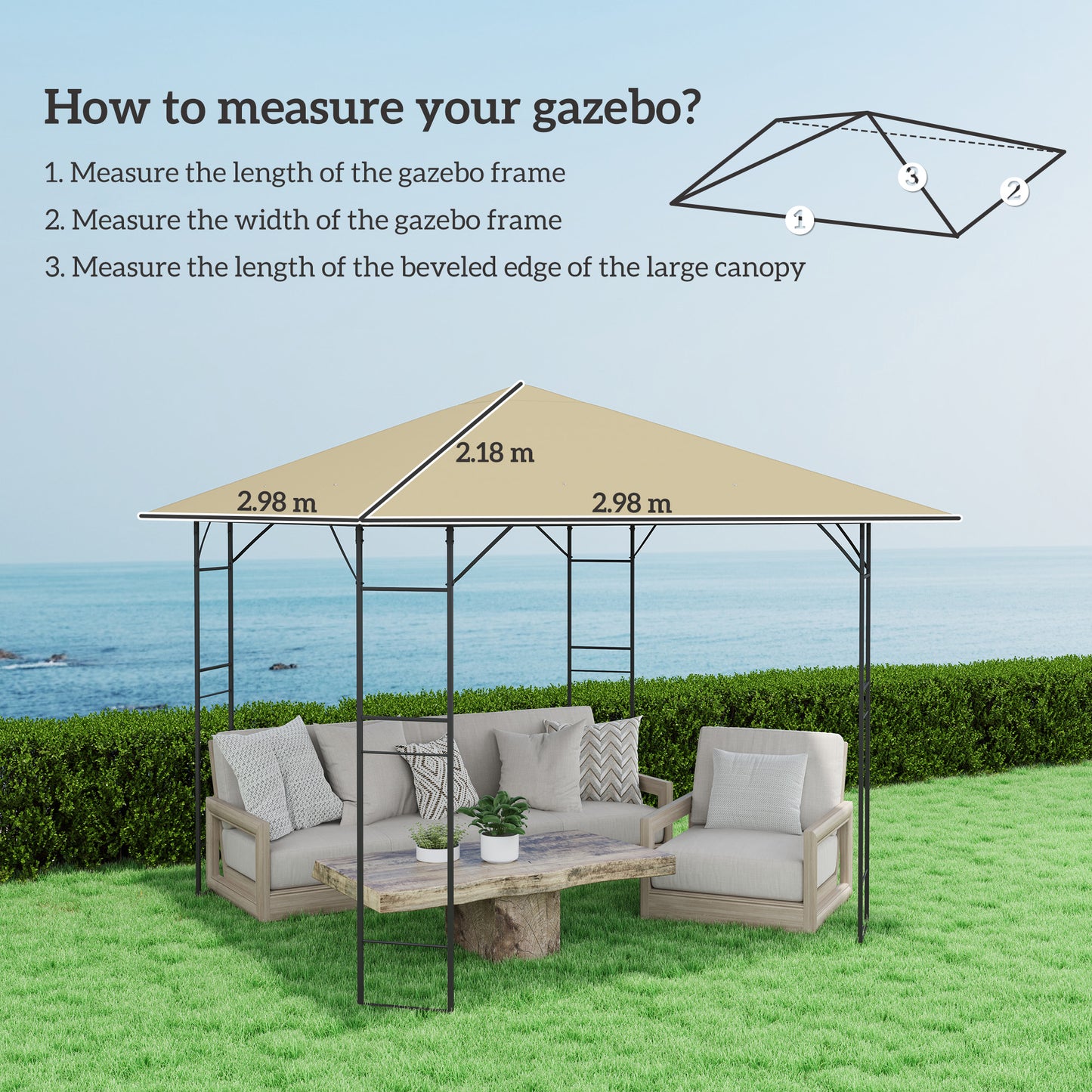 Outsunny 3 x 3(m) Gazebo Canopy Replacement Cover, TOP COVER ONLY, Beige