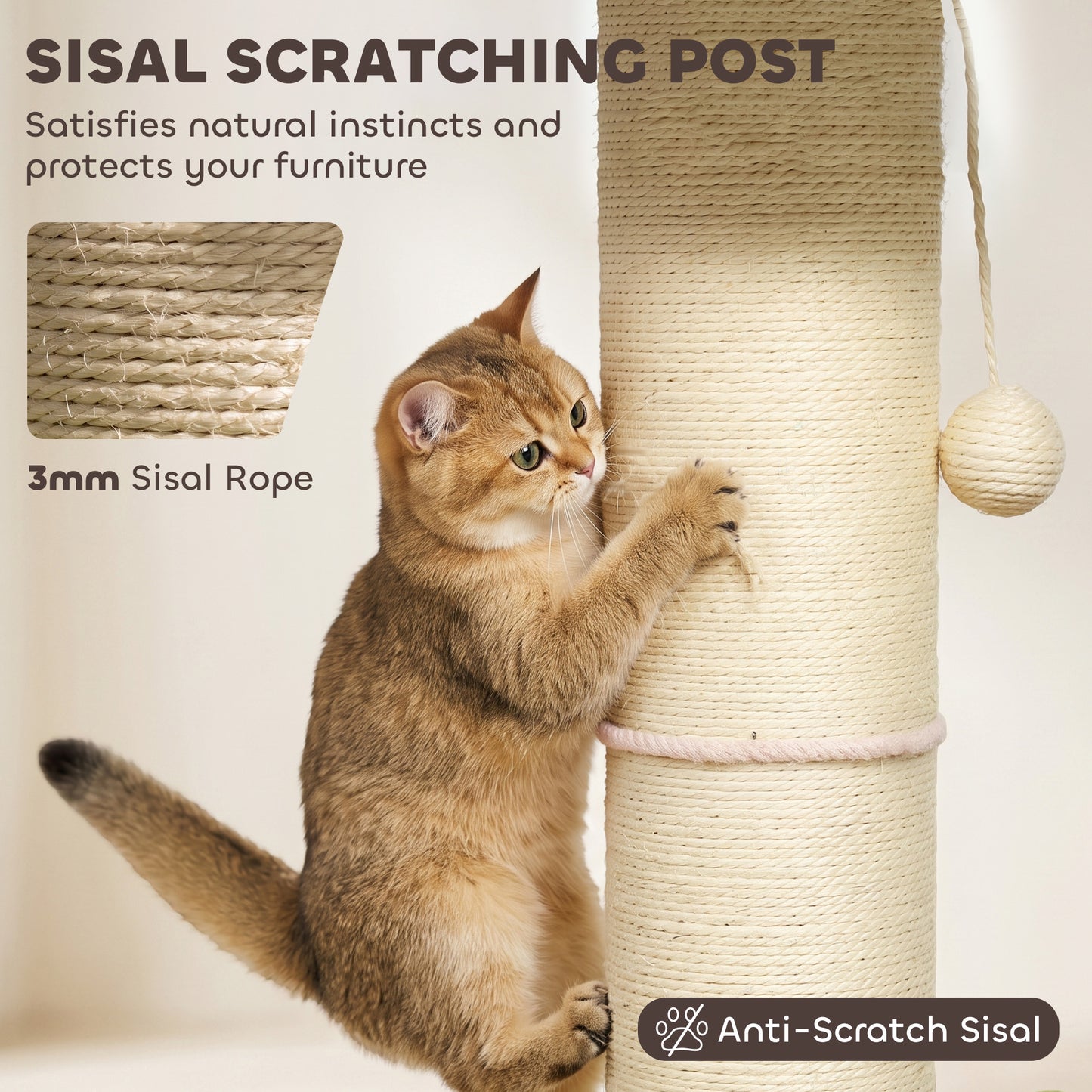PawHut Cat Tree, Flower Cat Scratching Post with Thick Sisal Post, Dangling & Spring Balls, Bed, Kitty Activity Centre
