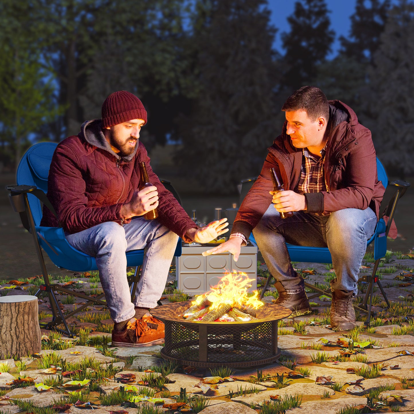 Outsunny Hammock Camping Chair Set of 2, Adjustable Swing Chair with Cup Holder, Headrest & Carry Bag, Blue