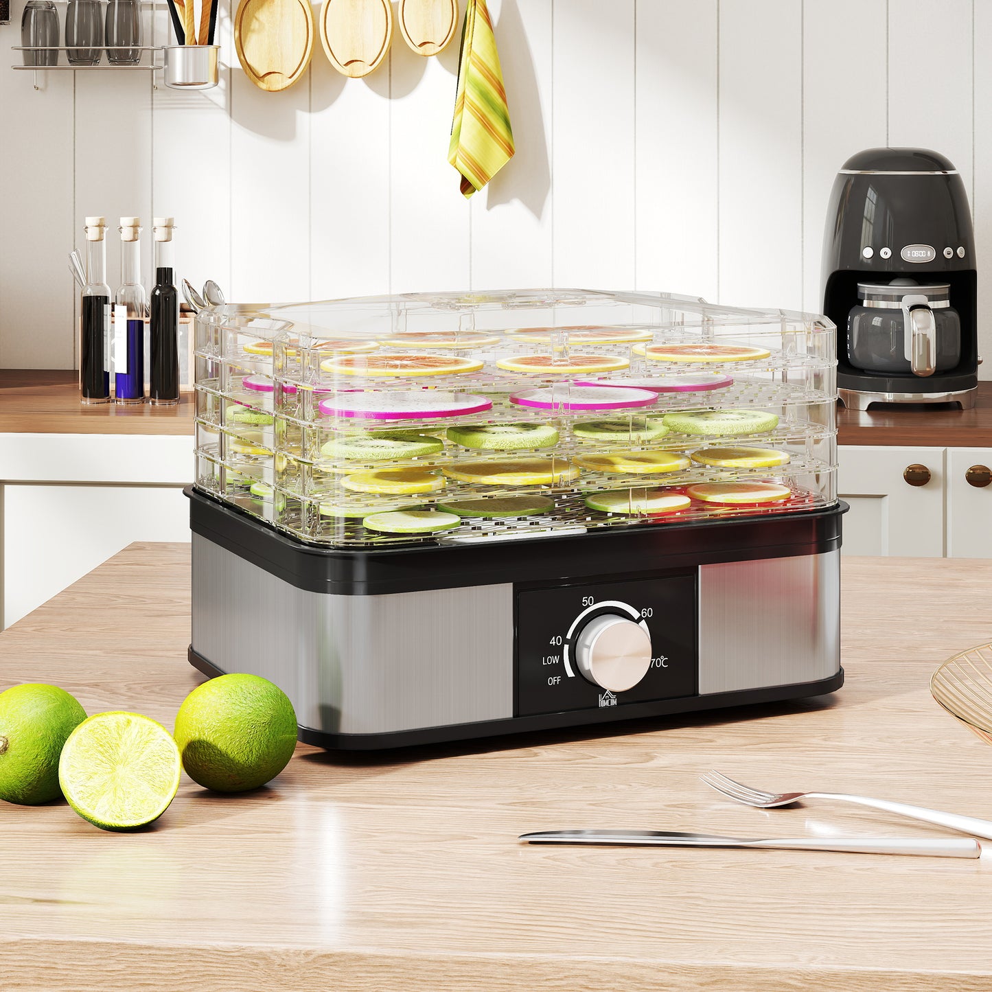 HOMCOM 5 Tier Food Dehydrator, 245W Stainless Steel Dryer with Adjustable Temperature for Fruit, Meat, Vegetables, Jerky & Pet Treats, Black