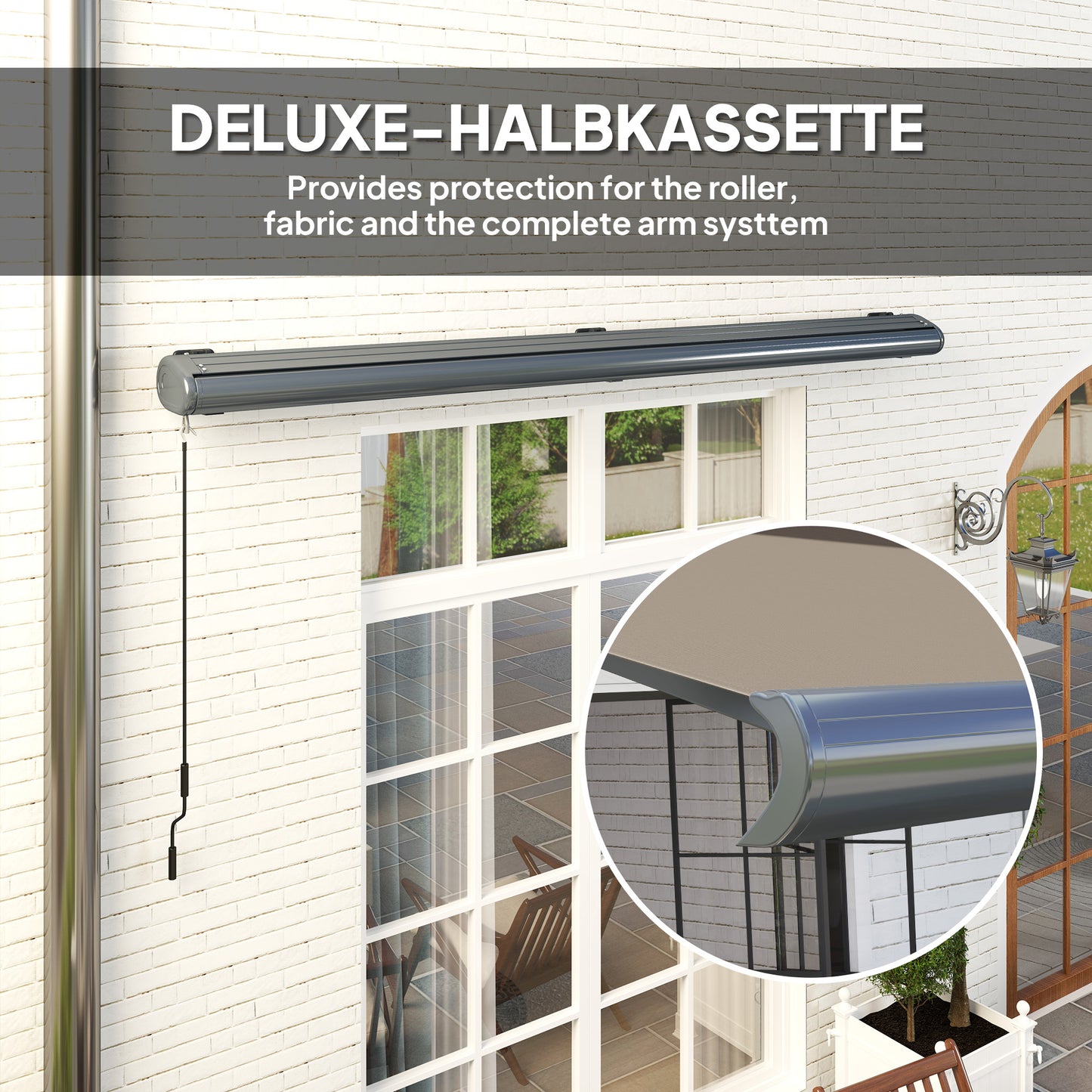 Outsunny Full Cassette Electric Awning with Remote, Aluminium Frame DIY Retractable Sun Shade Canopy, UPF50+, Light Grey