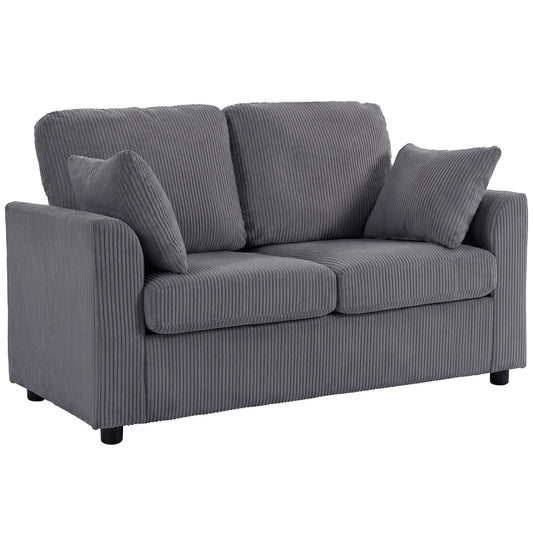 HOMCOM 2 Seater Sofa, Corduroy Small Couch with Spring Cushion, Wide and Deep Seat, Dark Grey