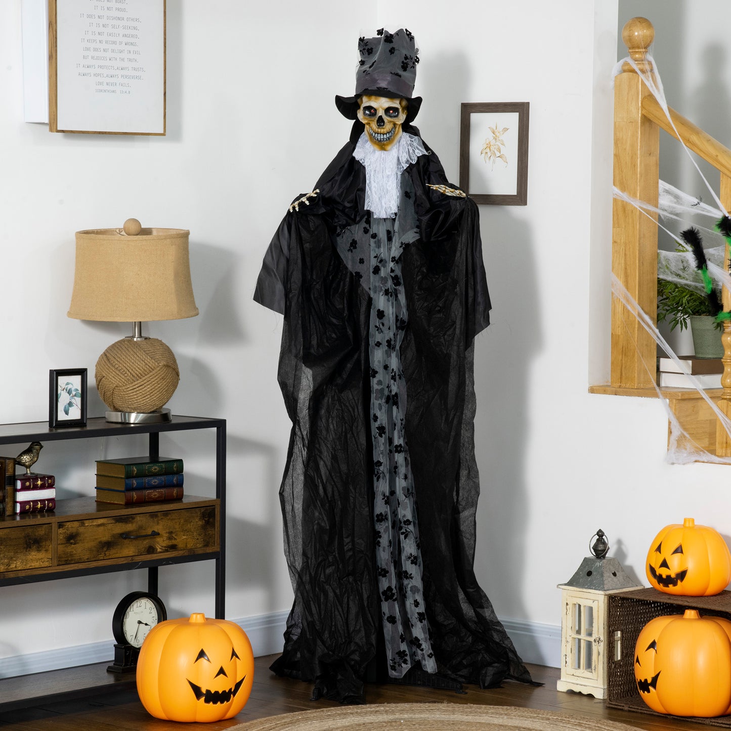 Outsunny Life Size Outdoor Halloween Ghost Bridegroom, Sound & Motion Activated Animatronic Prop with Light Up Eyes, Howling Sound, 189cm, White