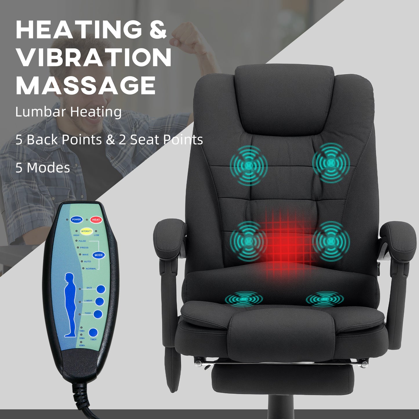 Vinsetto Heated 6 Points Vibration Massage Executive Office Chair, Black