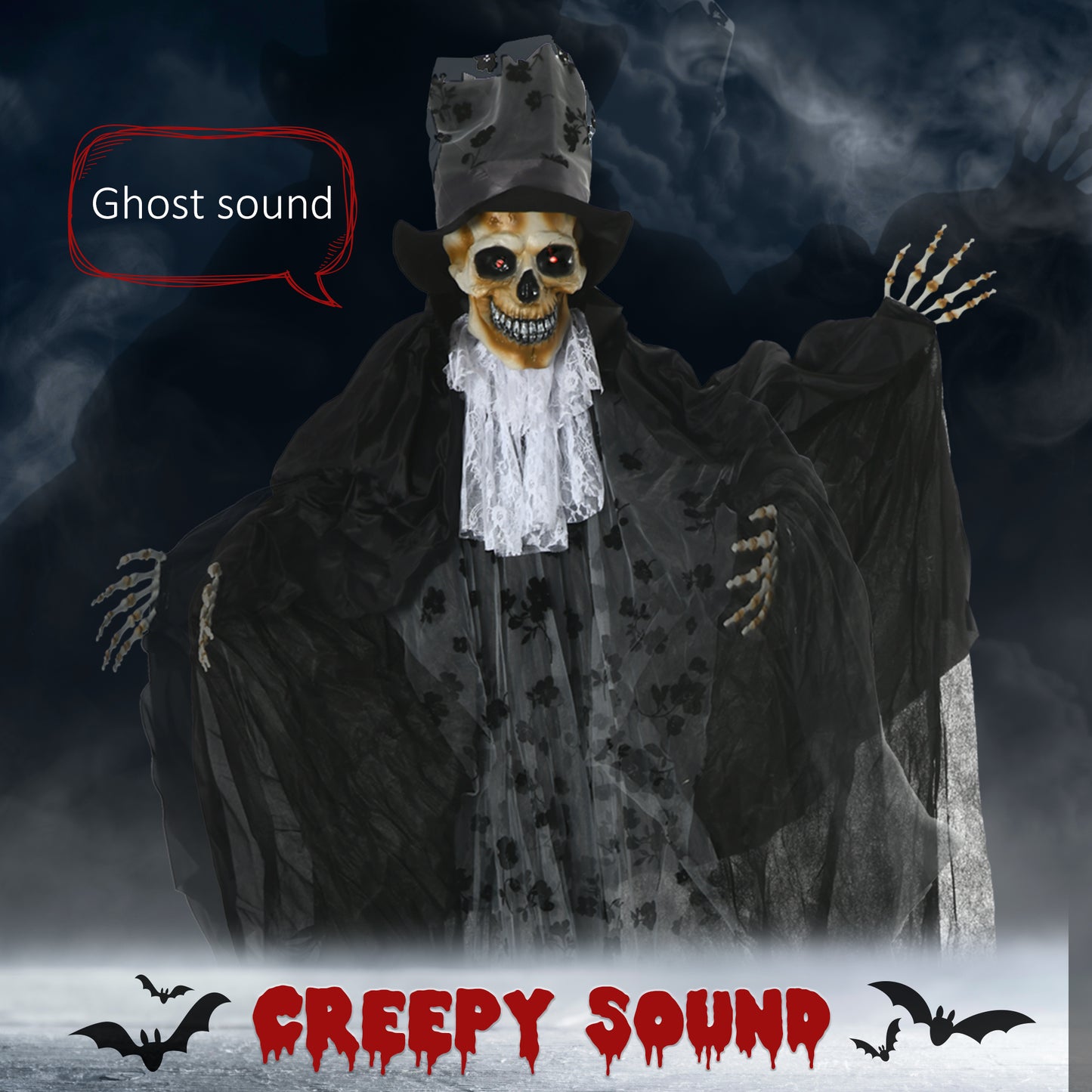 Outsunny Life Size Outdoor Halloween Ghost Bridegroom, Sound & Motion Activated Animatronic Prop with Light Up Eyes, Howling Sound, 189cm, White